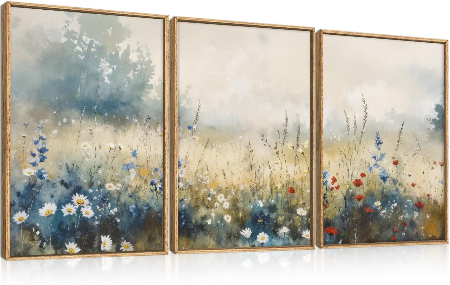 Nature Wildflower Framed Canvas Wall Art Set for Home Decor