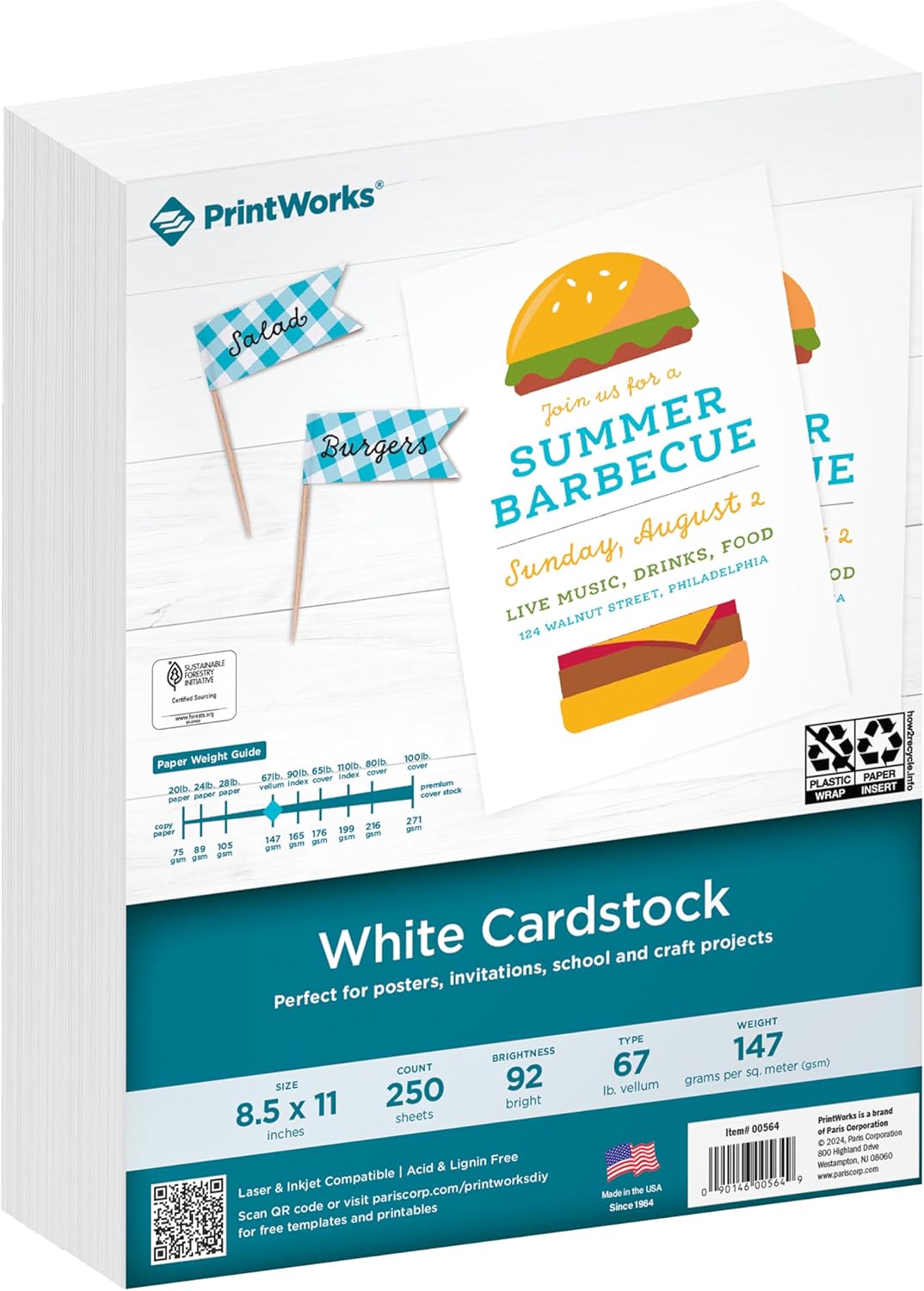 Printworks White Cardstock - 67 lb. Vellum for Quality Printing