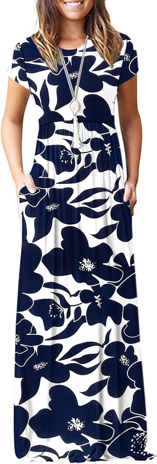 AUSELILY Women's Short Sleeve Maxi Dress for Casual Wear