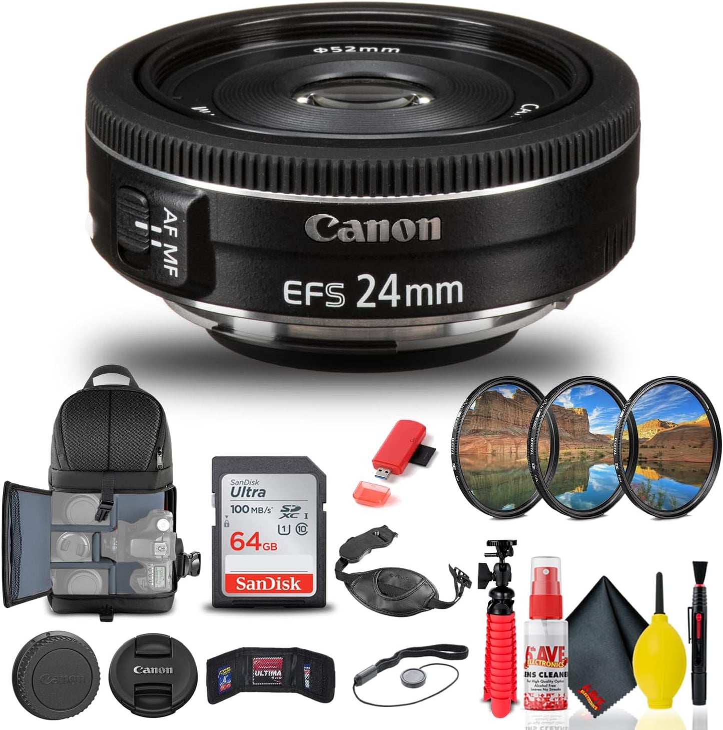 Canon EF-S 24mm f/2.8 STM Lens Bundle with Essential Accessories