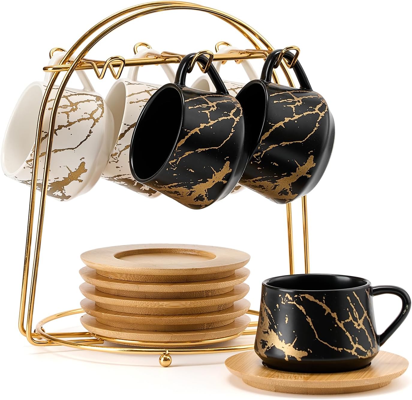 LUKA Ceramic Espresso Cups Set of 6 with Saucers and Stand
