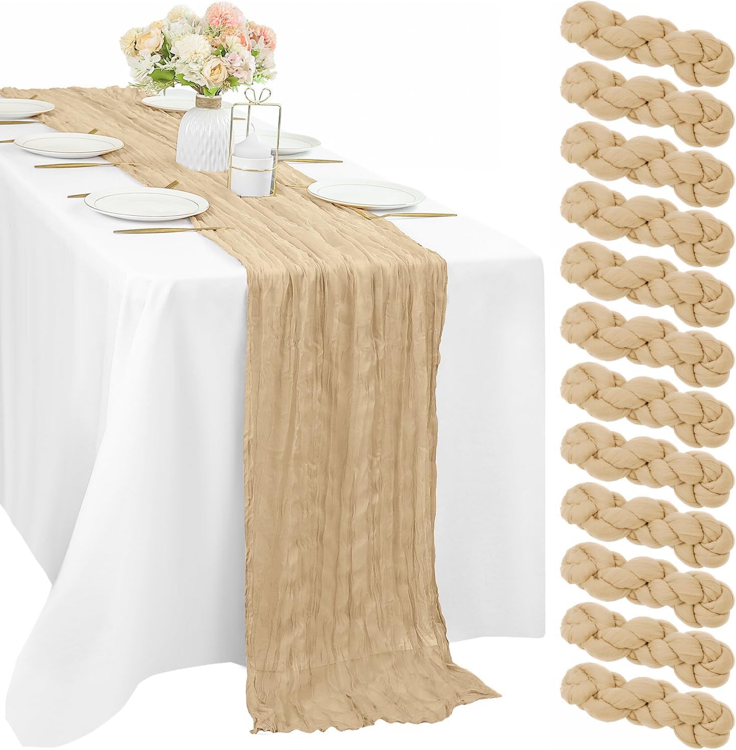 Sand Cheesecloth Table Runner 12 Pieces for Rustic Decor