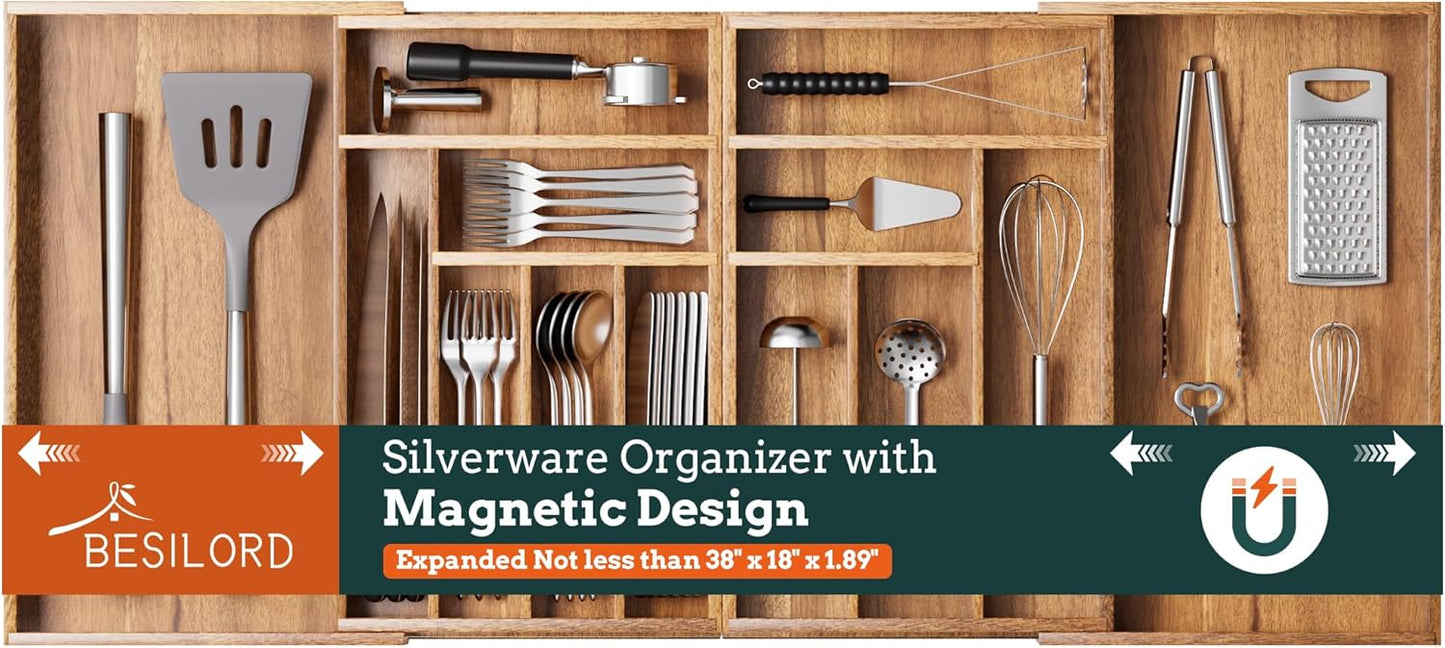 Expandable Silverware Organizer for Kitchen with 13 Slots
