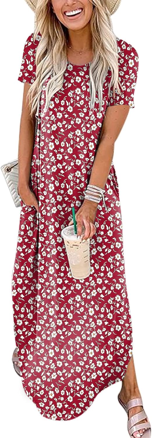 Womens Summer Maxi Dress Casual Loose T Shirt Sundress Travel