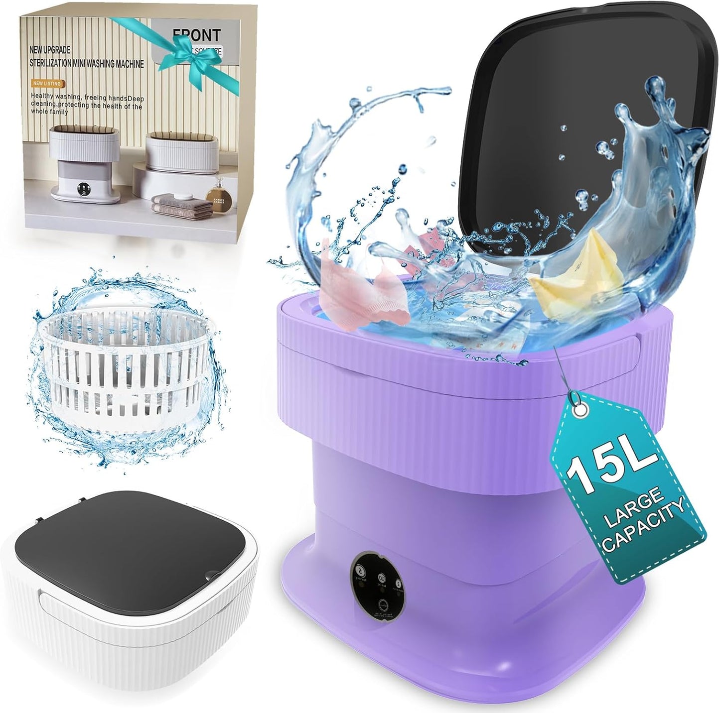 Compact Portable Washer & Spin Dryer Set - Travel & Small Spaces - Purple