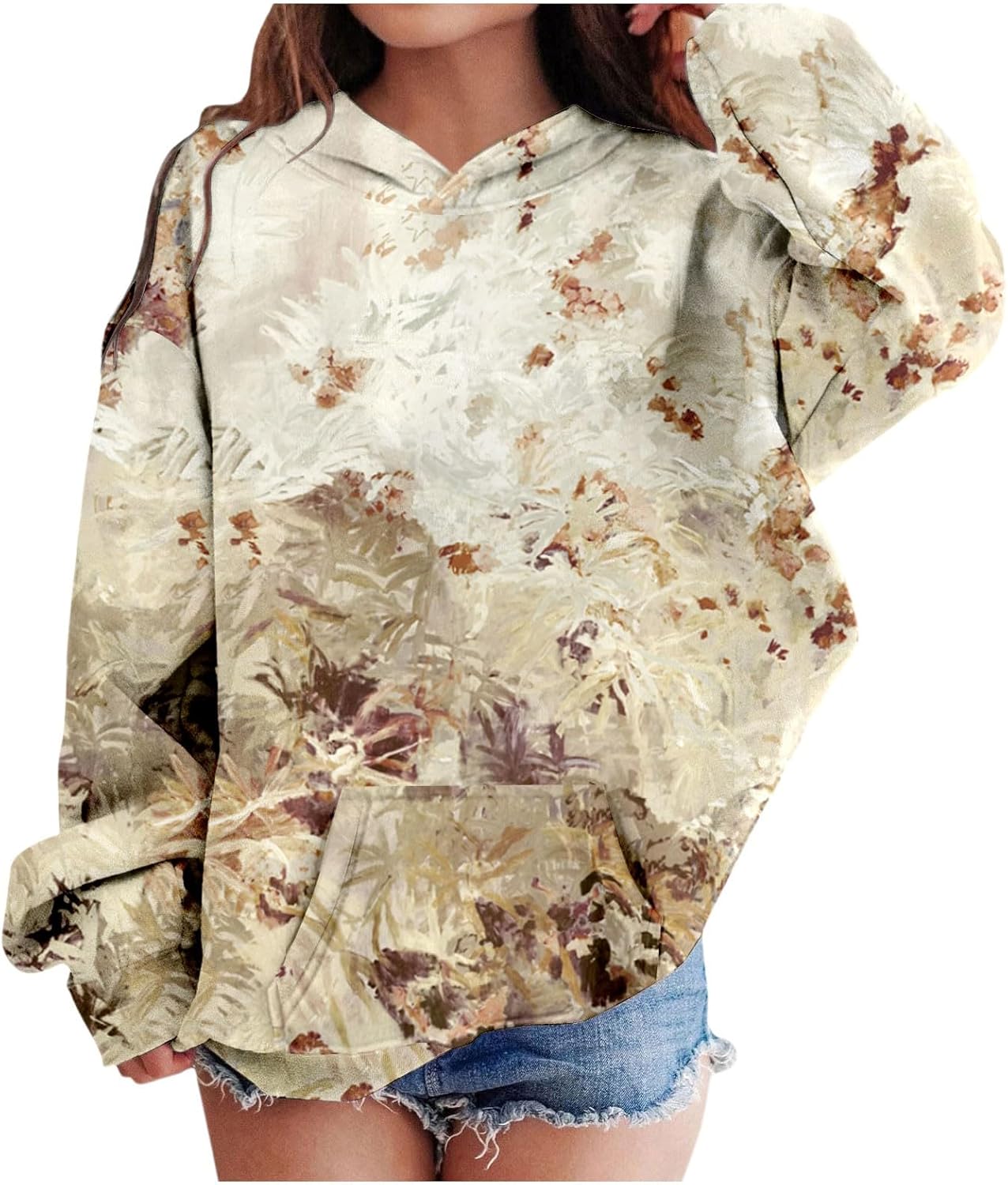 Cute Oversized Camo Hoodie - Teen Girls Maple Leaf Print