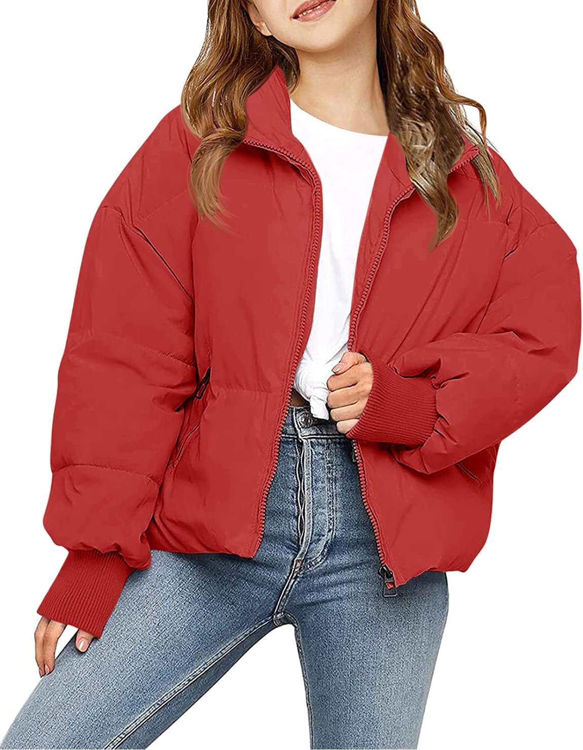 rrhss Girls Winter Long Sleeve Zip Puffer Jacket for Kids