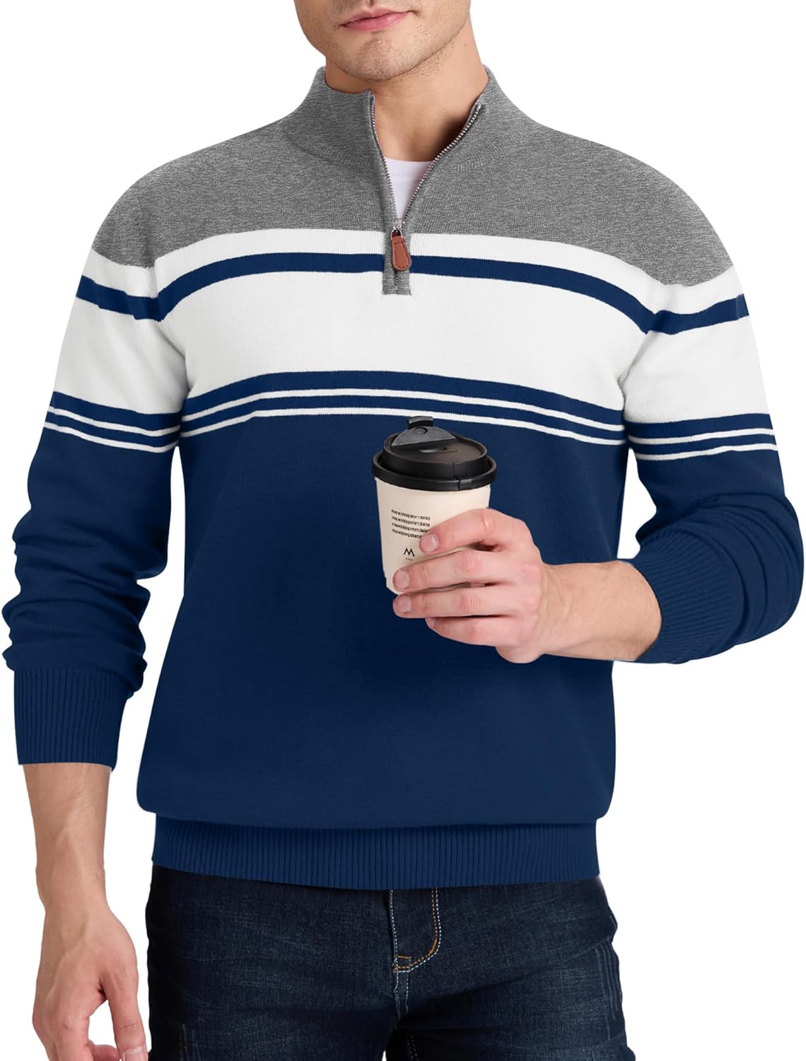 iWoo Quarter Zip Sweaters for Men - Stylish Mock Neck Pullover