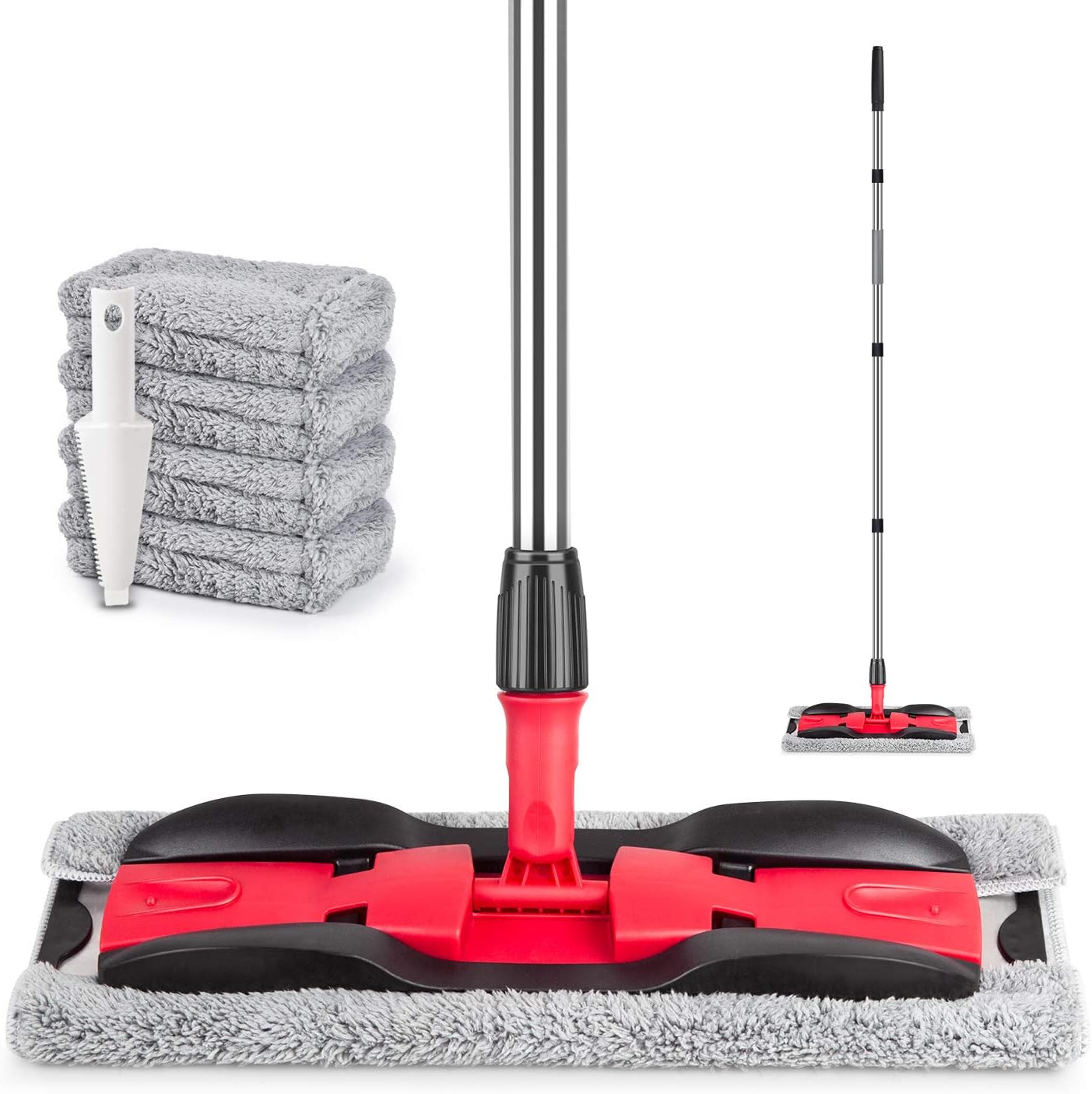 360 Rotating Microfiber Mop Set - Extendable Handle, 4 Washable Pads