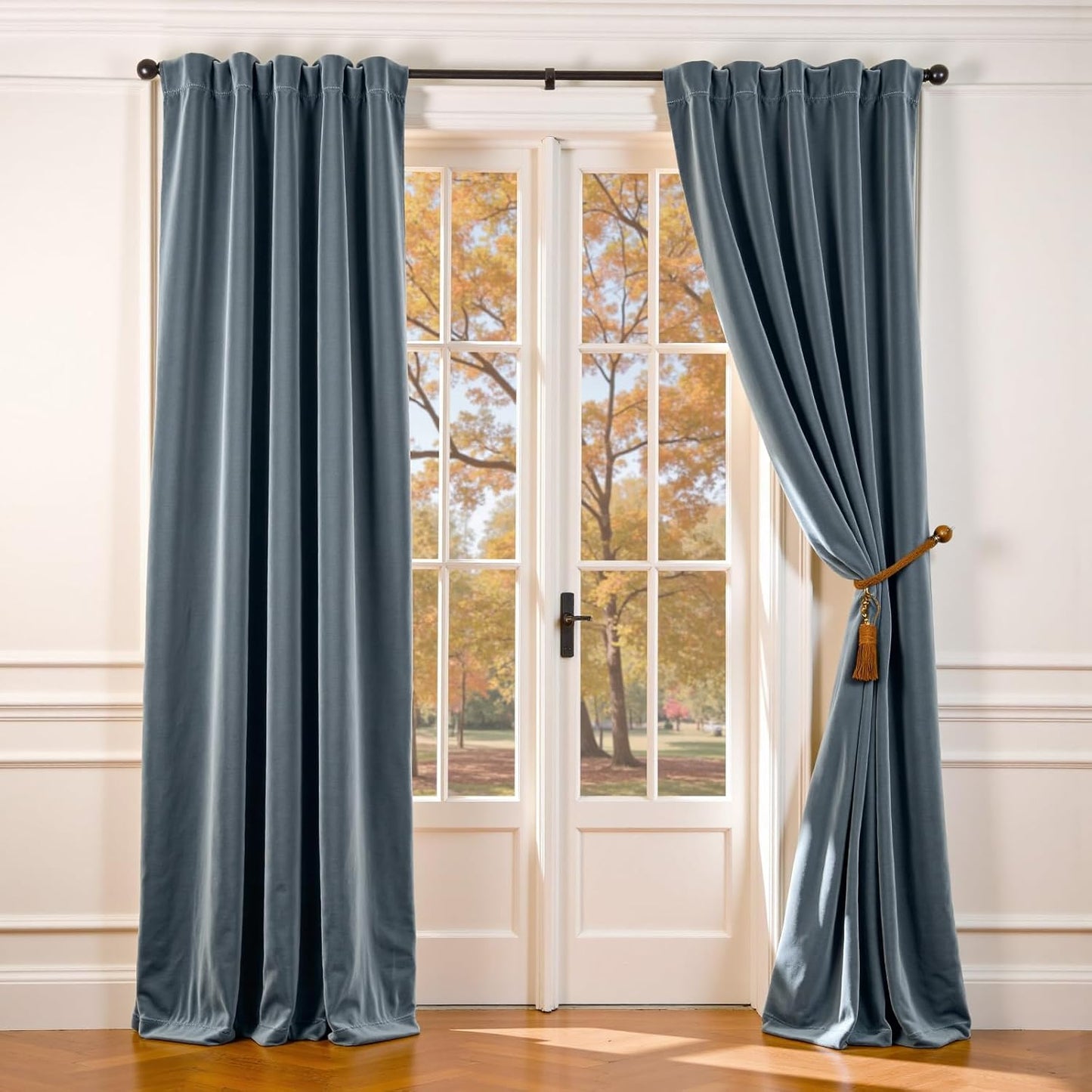 Lazzzy Blue Velvet Curtains 90 Inches Long for Luxurious Privacy