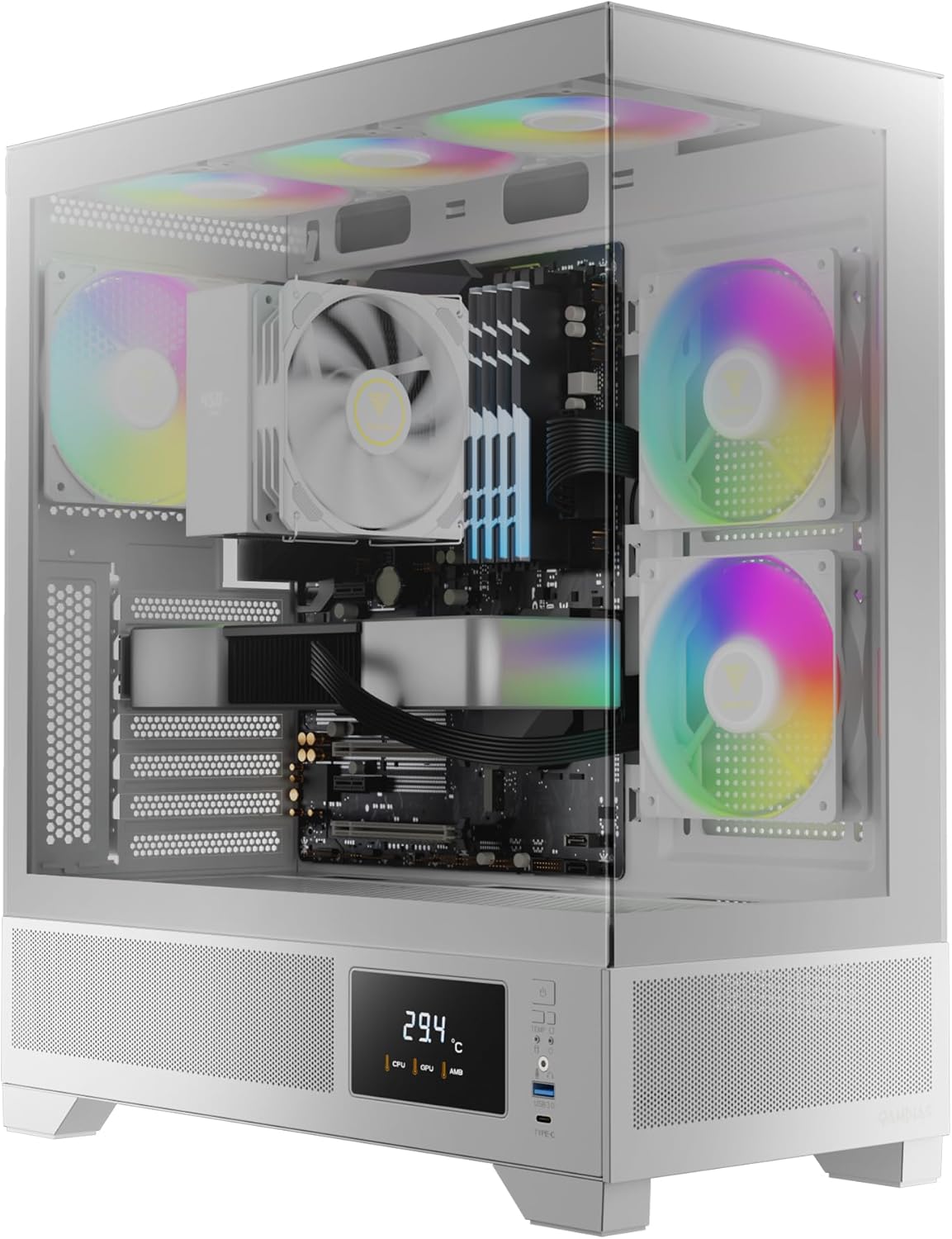 GAMDIAS White Mid Tower Gaming PC Case with RGB Lighting