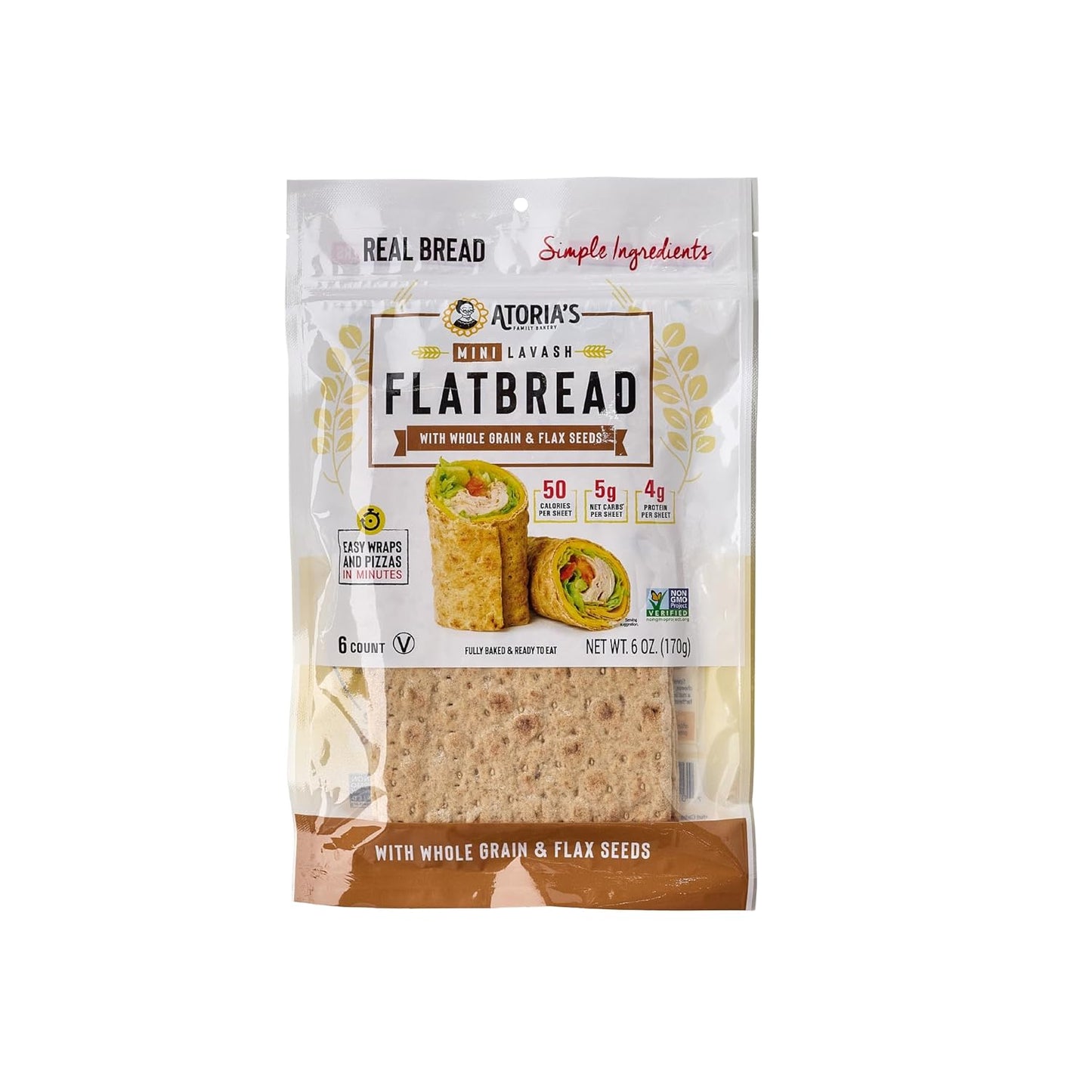 Atoria's Mini Whole Grain & Flax Lavash Flatbread 8 Pack