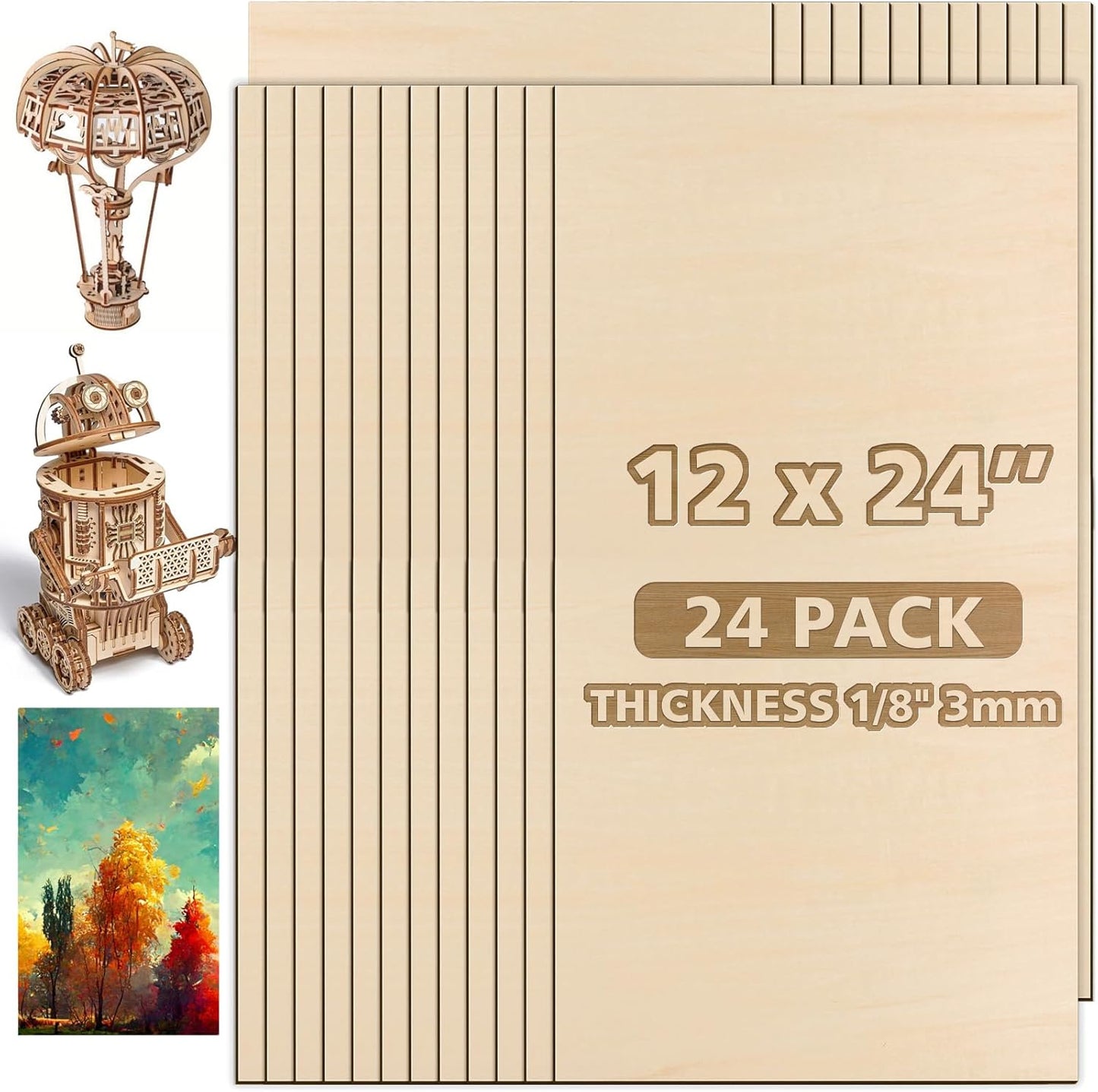 Basswood Sheets for Laser Cutting & Engraving - 24pcs Set