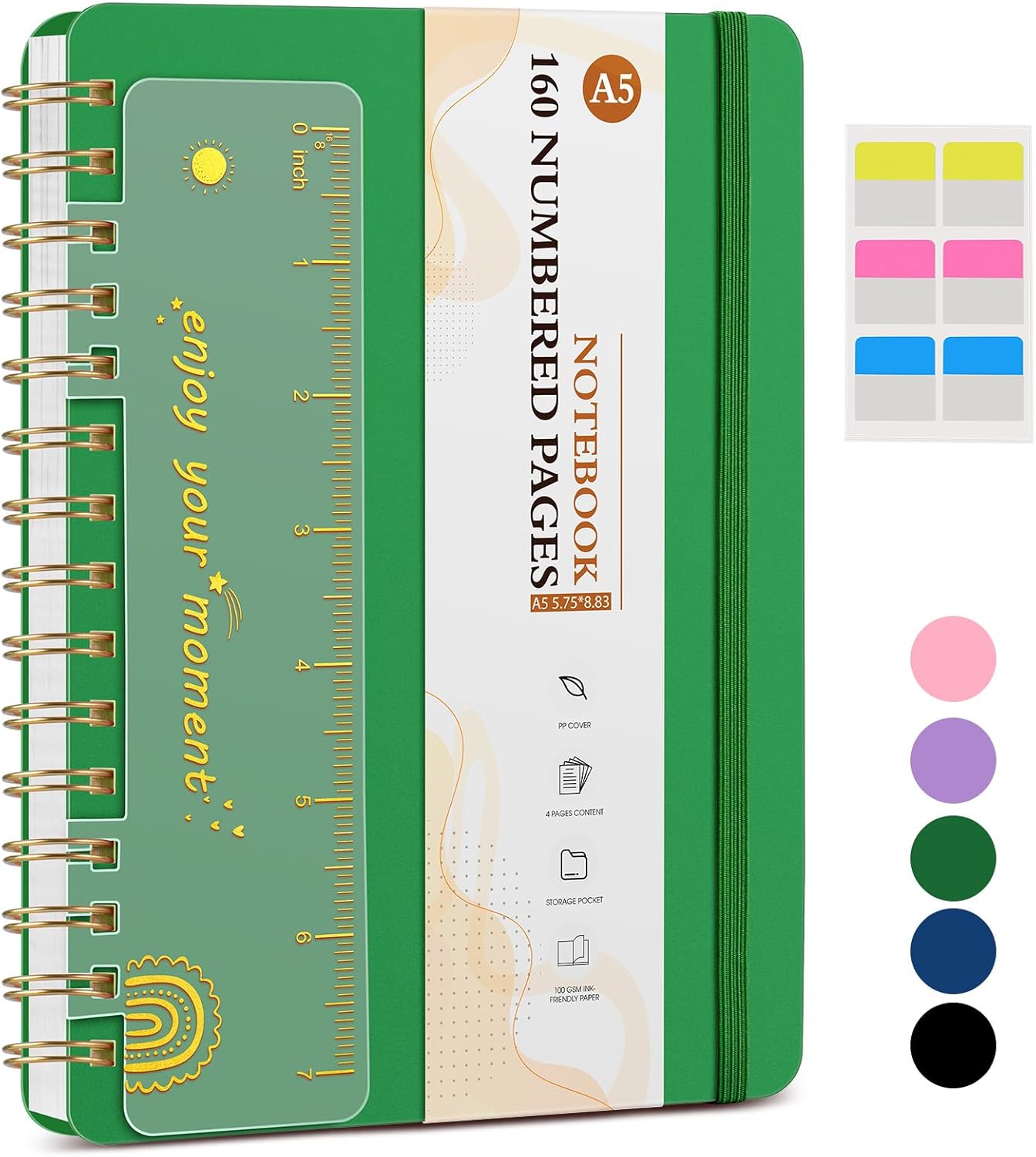 Green Hardcover Spiral Journal 160 Pages, College Ruled, 100GSM Paper