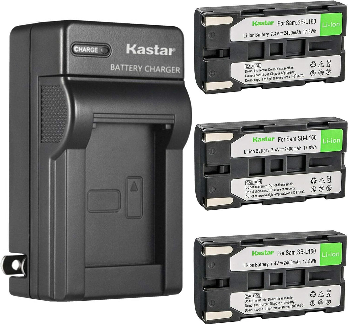Kastar 3-Pack SB-L160 Battery and Charger for Samsung Cameras