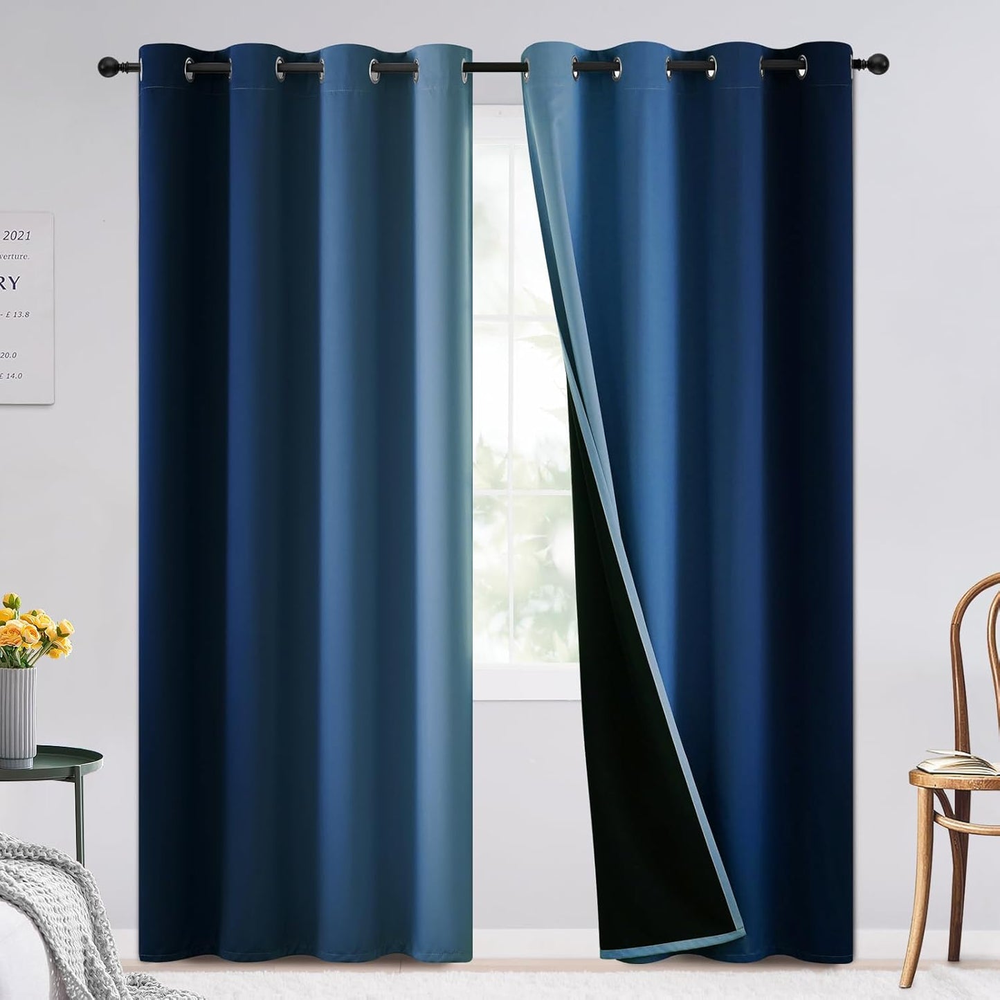 Ombre Blackout Curtains for Bedroom and Living Room, 52x84 in