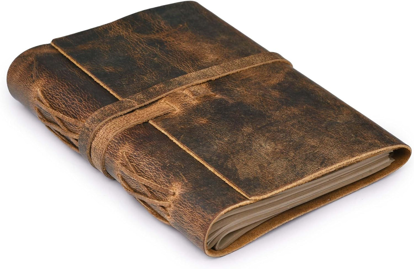 Handmade Leather Journal - 300 Lined Kraft Pages, Rustic Brown