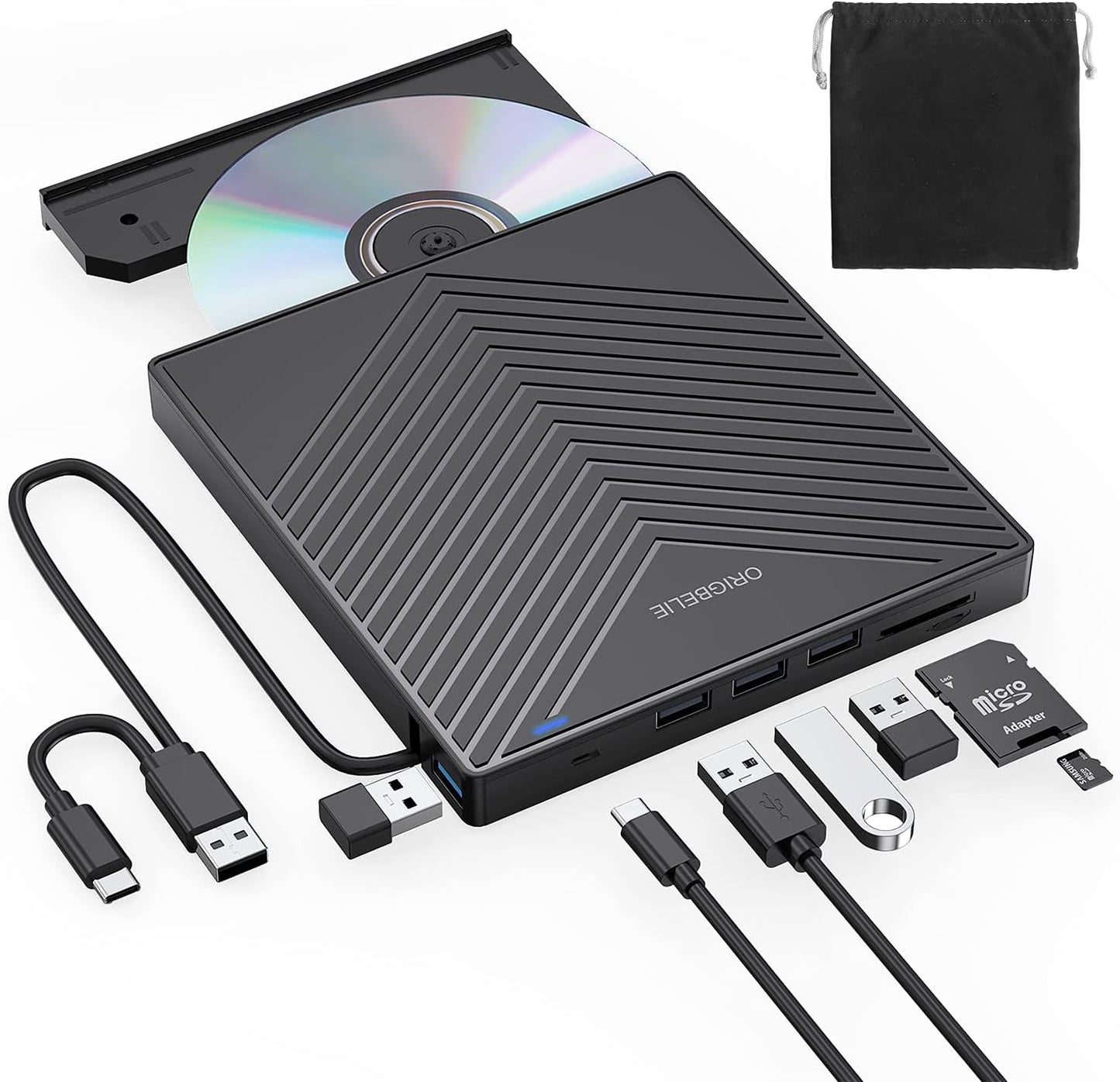 Ultra Slim External CD Drive | USB 3.0, 4 USB Ports, TF/SD Slots