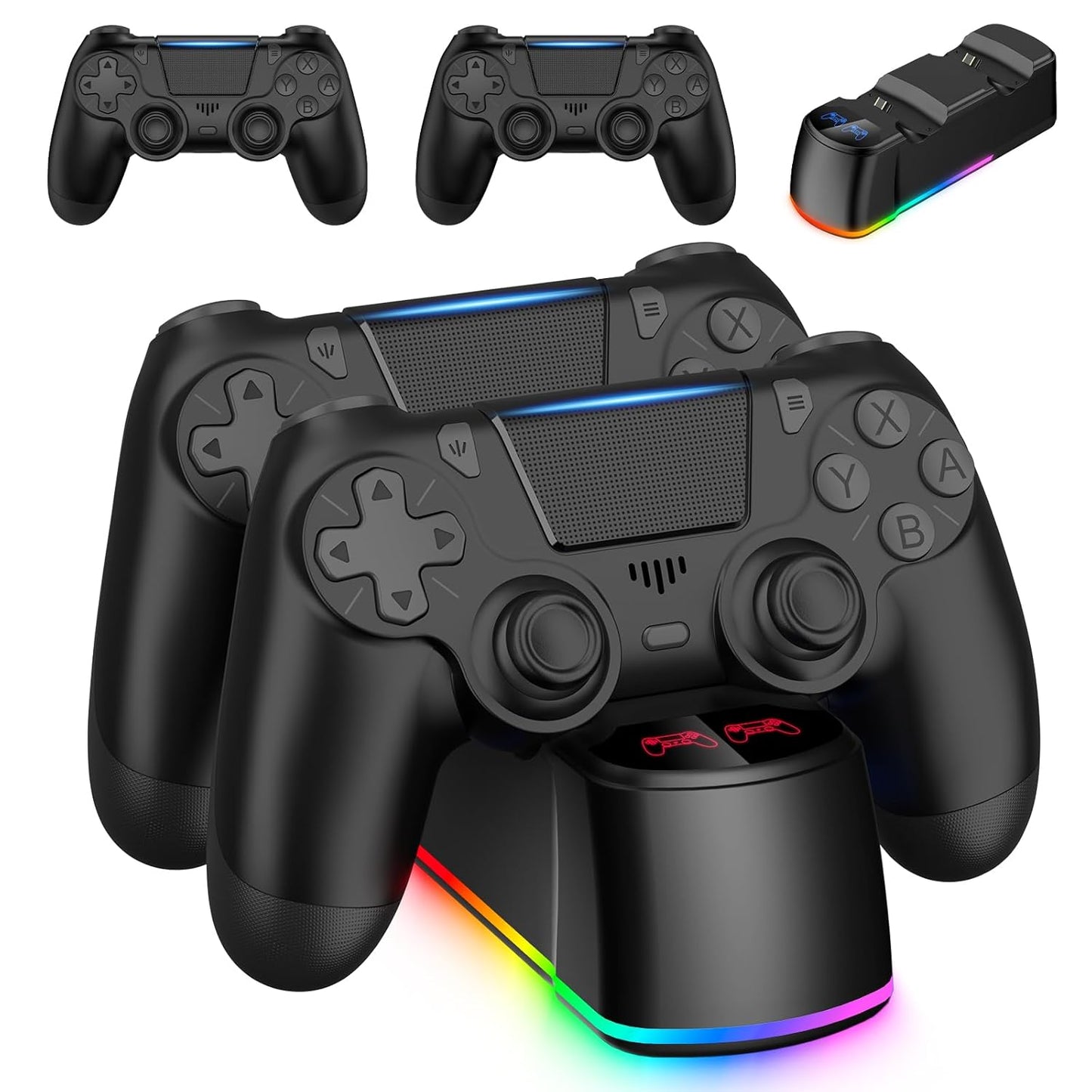2 Pack Wireless Controllers with Charging Dock for PS4 Consoles