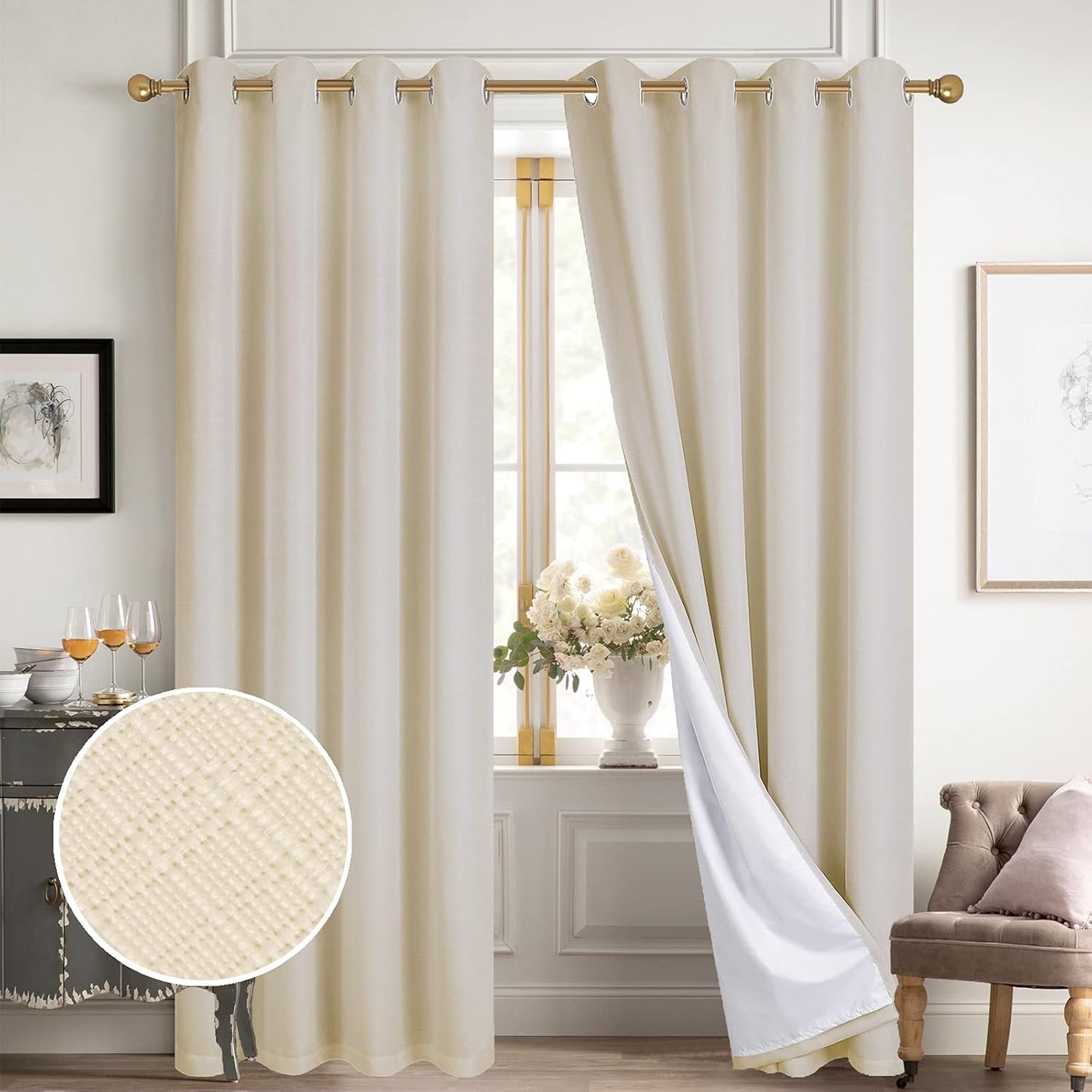 Diraysid 100% Blackout Curtains for Bedroom Light Beige Linen