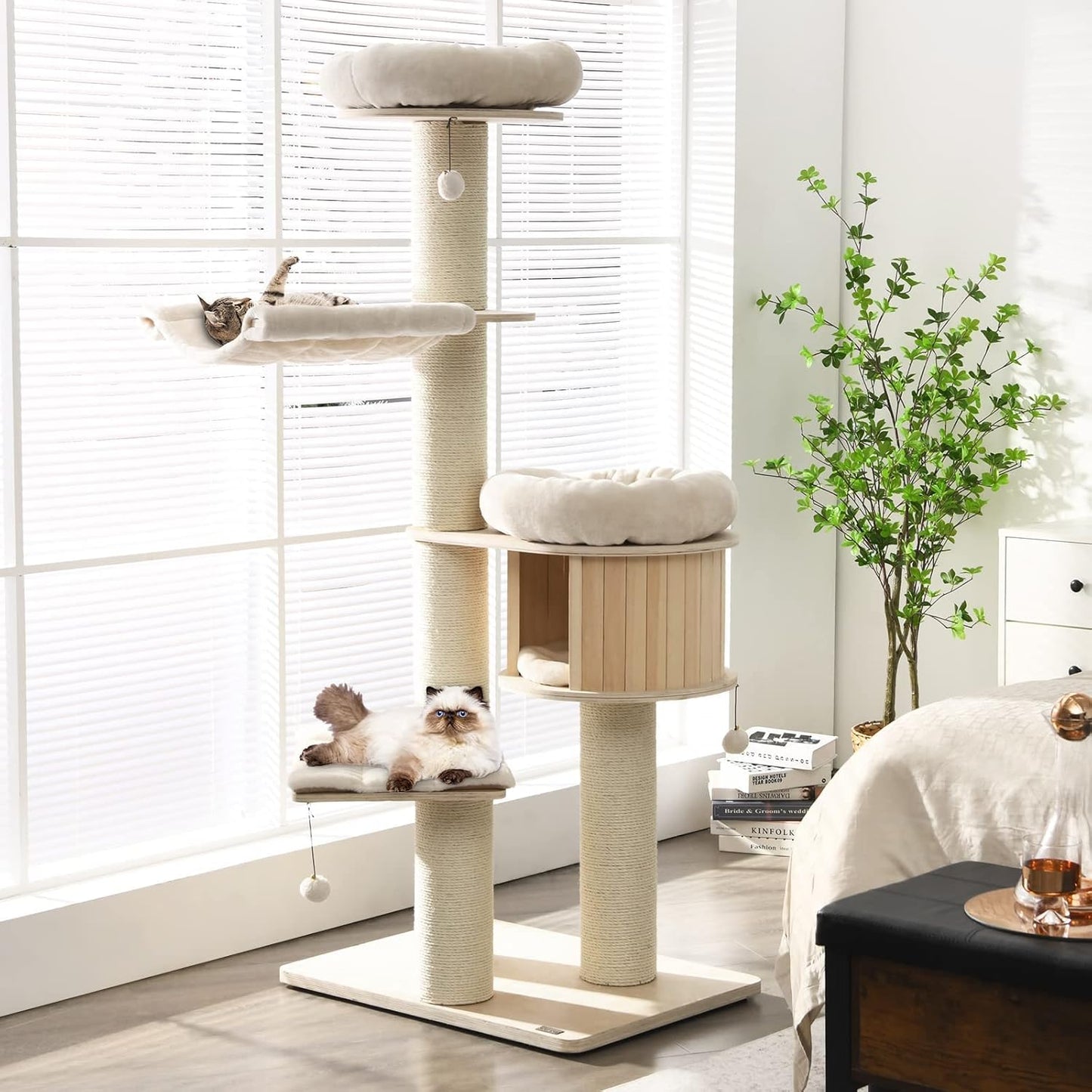 Tangkula Modern Cat Tree with Condo, Hammocks & Hanging Basket