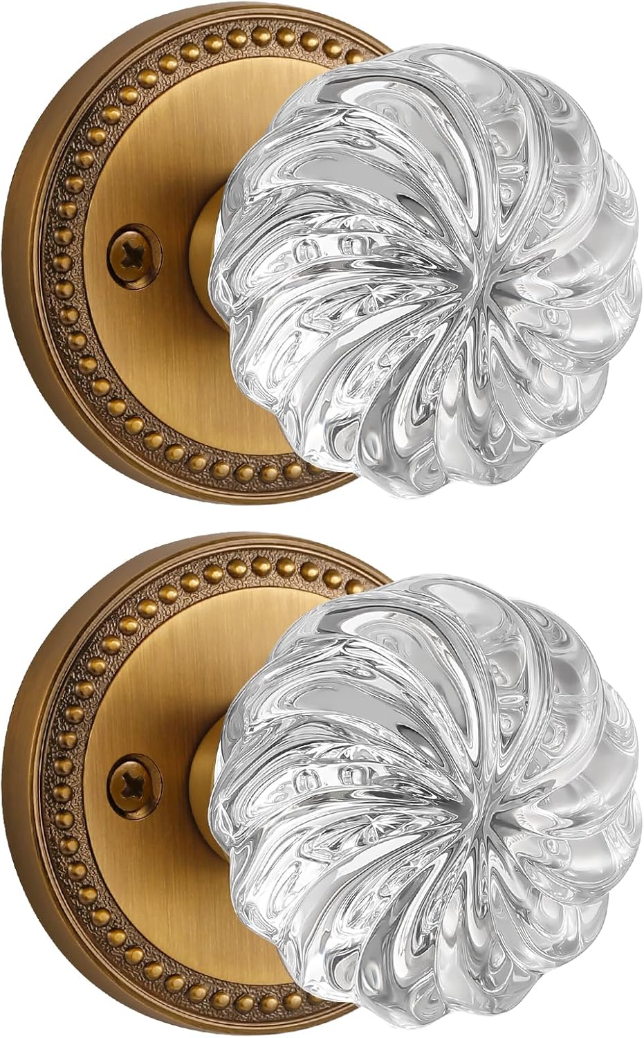 2 Pack Crystal Door Knobs for Antique Brass Passage Doors