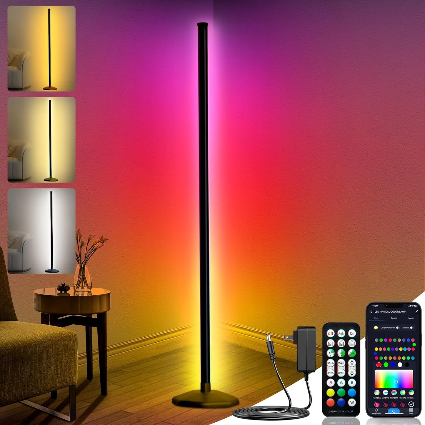 RGB Corner Floor Lamp with Remote Control & Music Sync Features