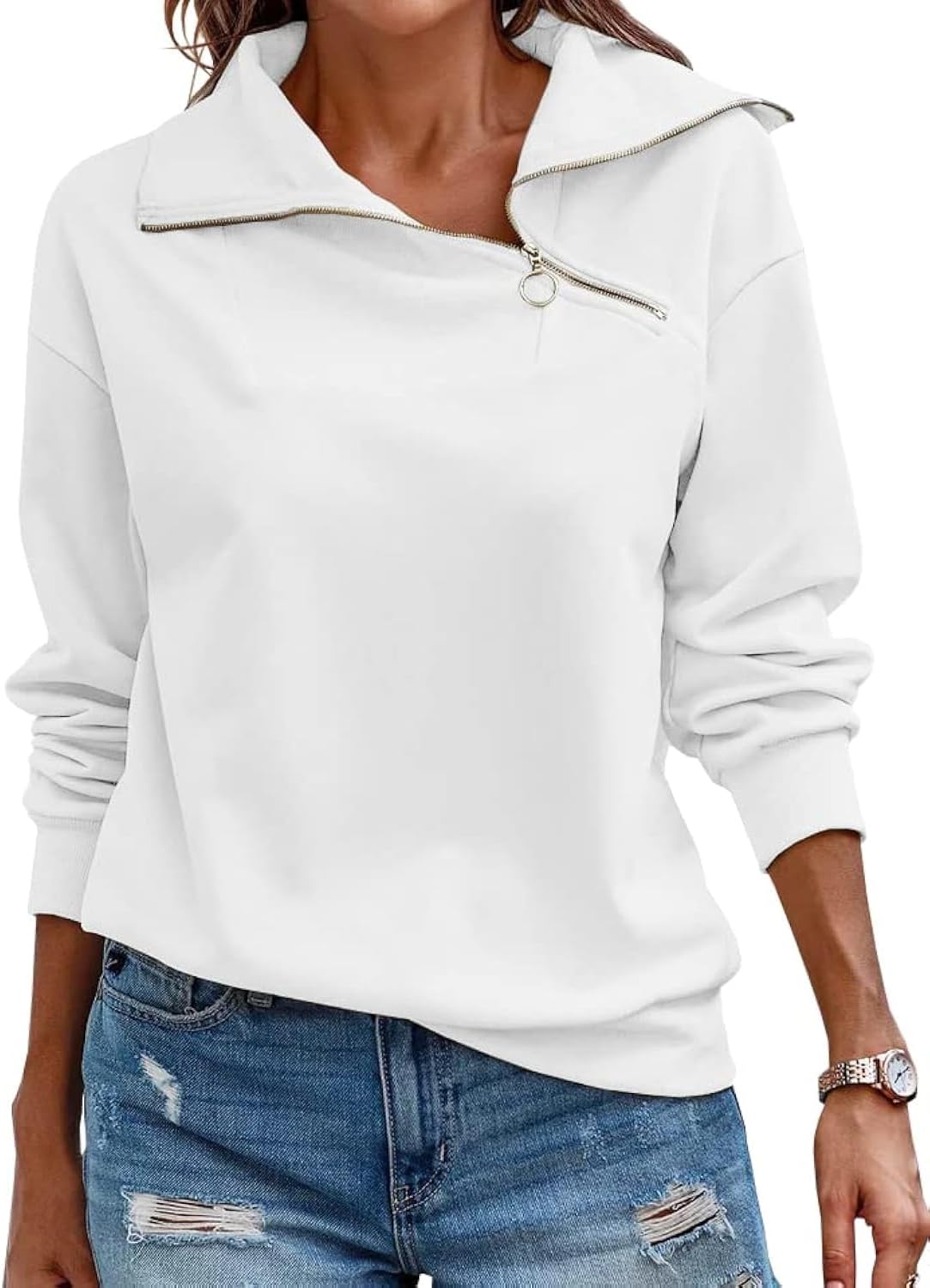 Fisoew Women's Cozy Zipper Turtleneck Sweatshirt