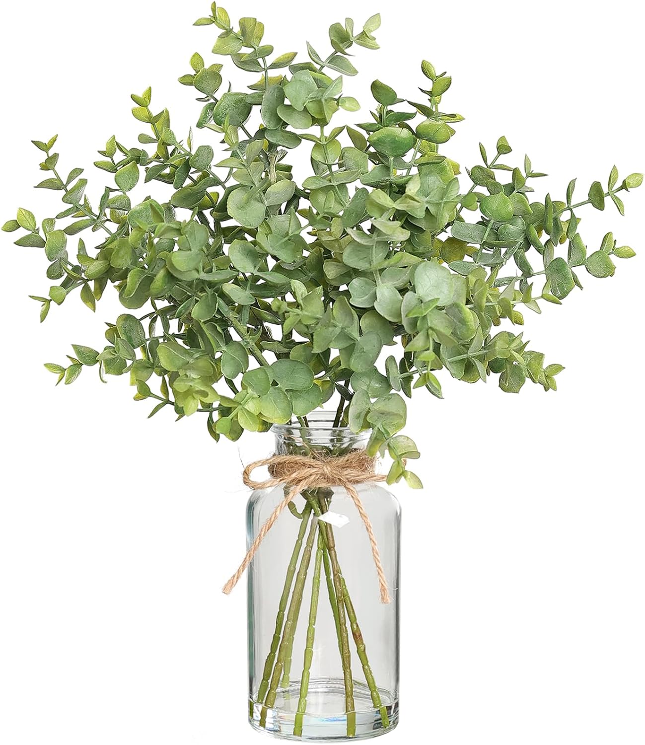 Sage Green Eucalyptus Stems in Glass Vase - Lifelike Home Decor