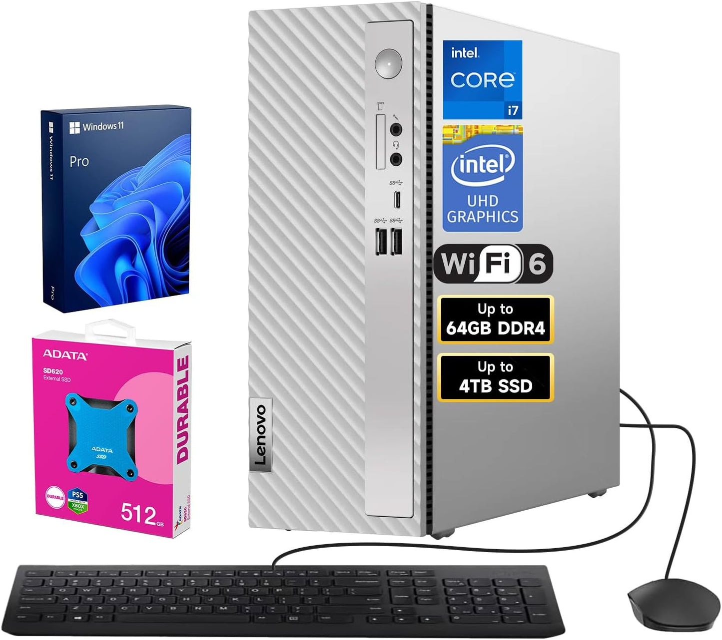 Lenovo IdeaCentre 3 3i Business Tower - Intel Core i7, 64GB RAM, 2TB SSD + 2TB HDD, Wi-Fi 6