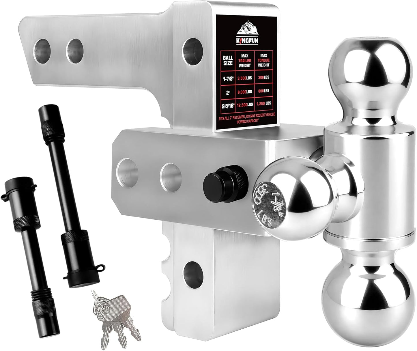Kingfun Adjustable Trailer Hitch for 2 Inch Receiver - Heavy Duty
