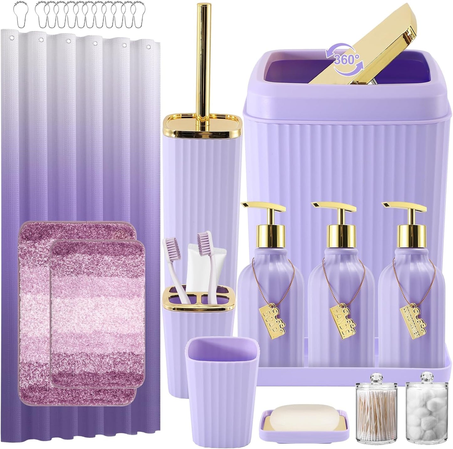 32PCS Bathroom Set with Shower Curtain and Rugs by WSBArt