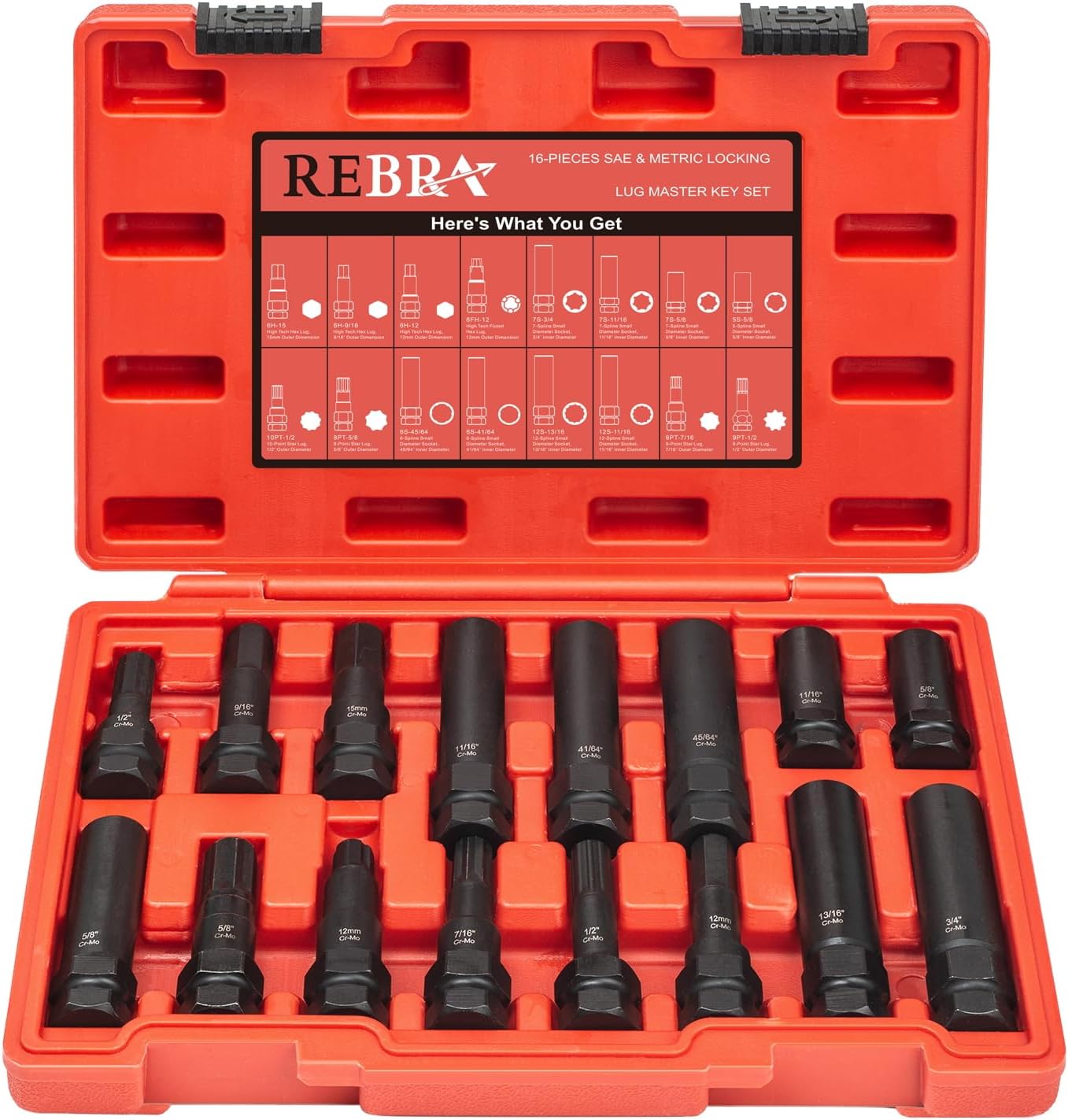 REBRA Lug Nut Socket Set for Easy Wheel Removal 16-Pieces