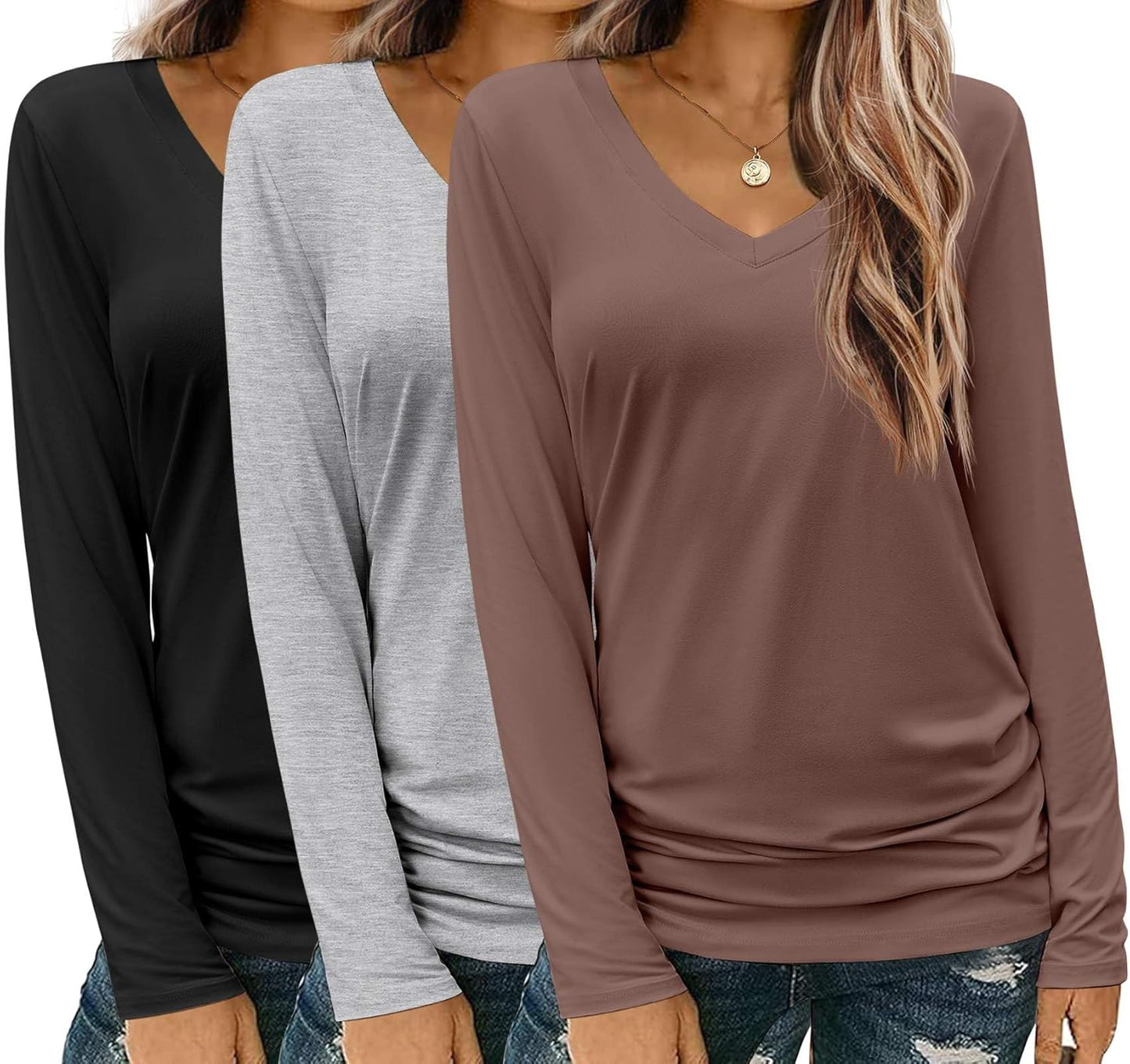 Zeagoo Womens V Neck Long Sleeve T Shirts for Casual Outfits