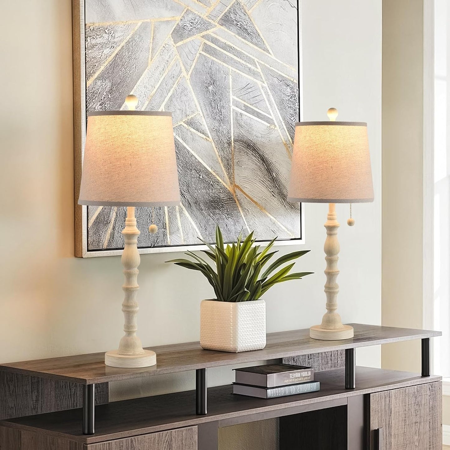Modern Farmhouse Table Lamp Set of 2 for Bedroom and Living Room