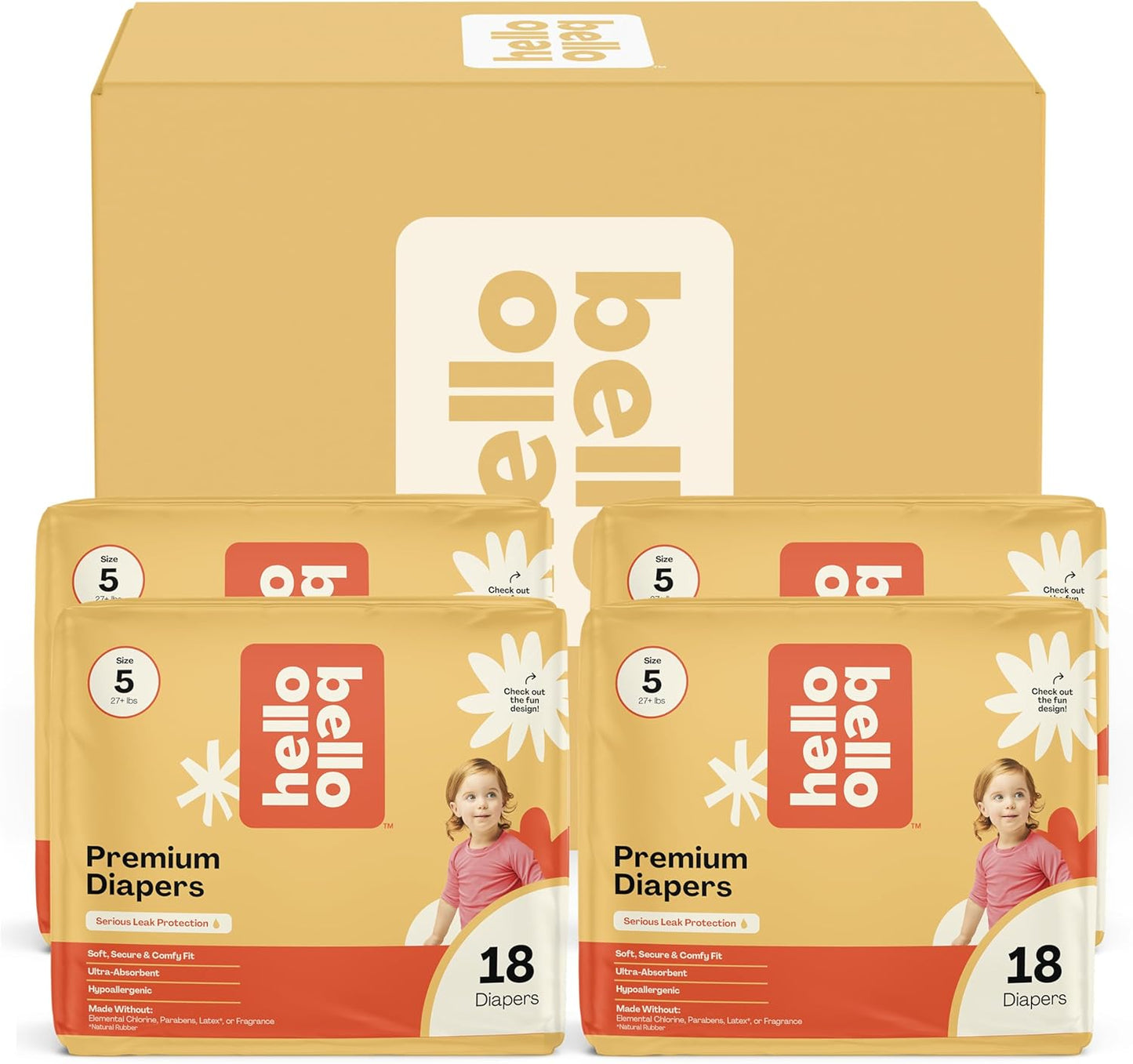 Hello Bello Size 5 Diapers, 72 Count Value Pack, Hypoallergenic & Soft