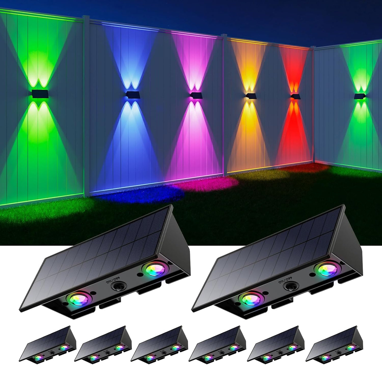 Roopure 8 Pack RGB Solar Powered Wall Lights for Outdoors
