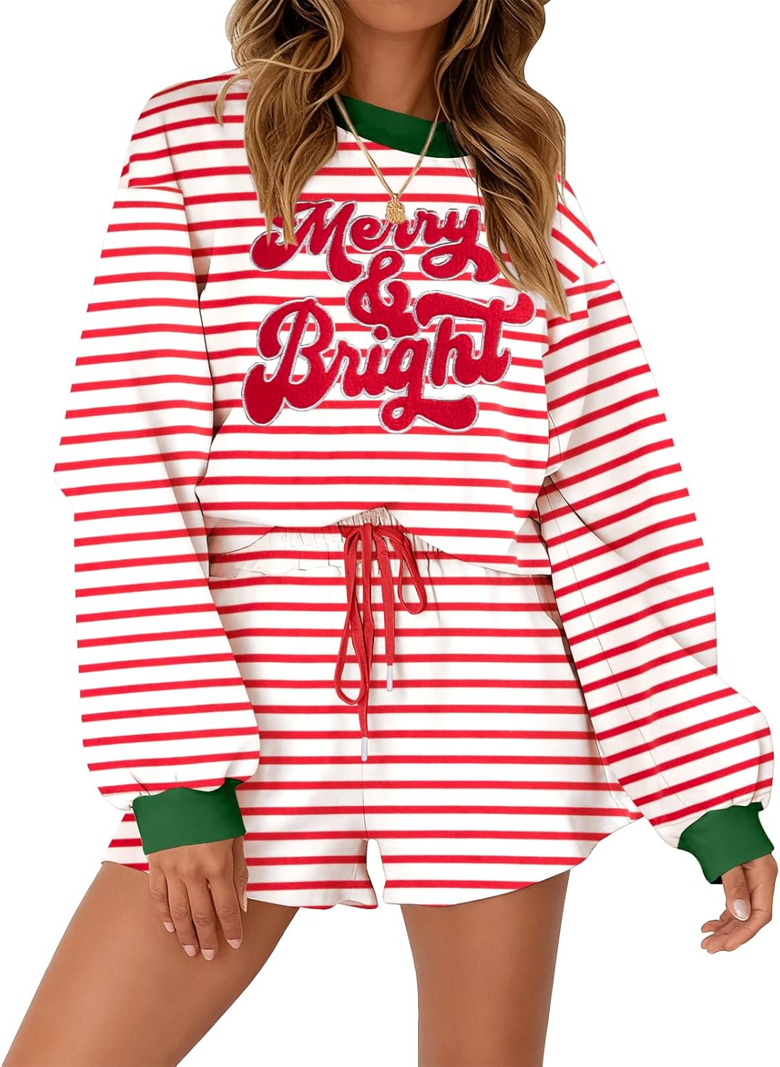 MYHALF Women 2 Piece Outfits Christmas Sweat Shorts Sets 2025