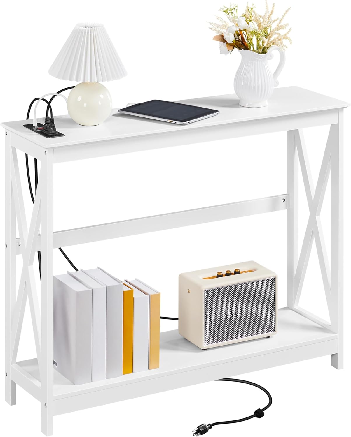 40 in Console Table with USB Ports and X-Shaped Design