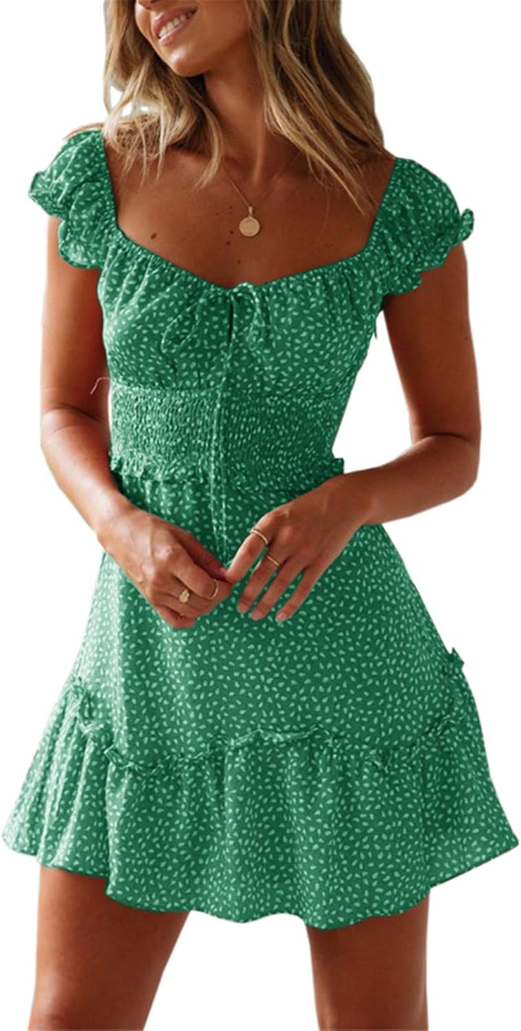 Valphsio Womens Smocked Dress with Ruffle Floral Design