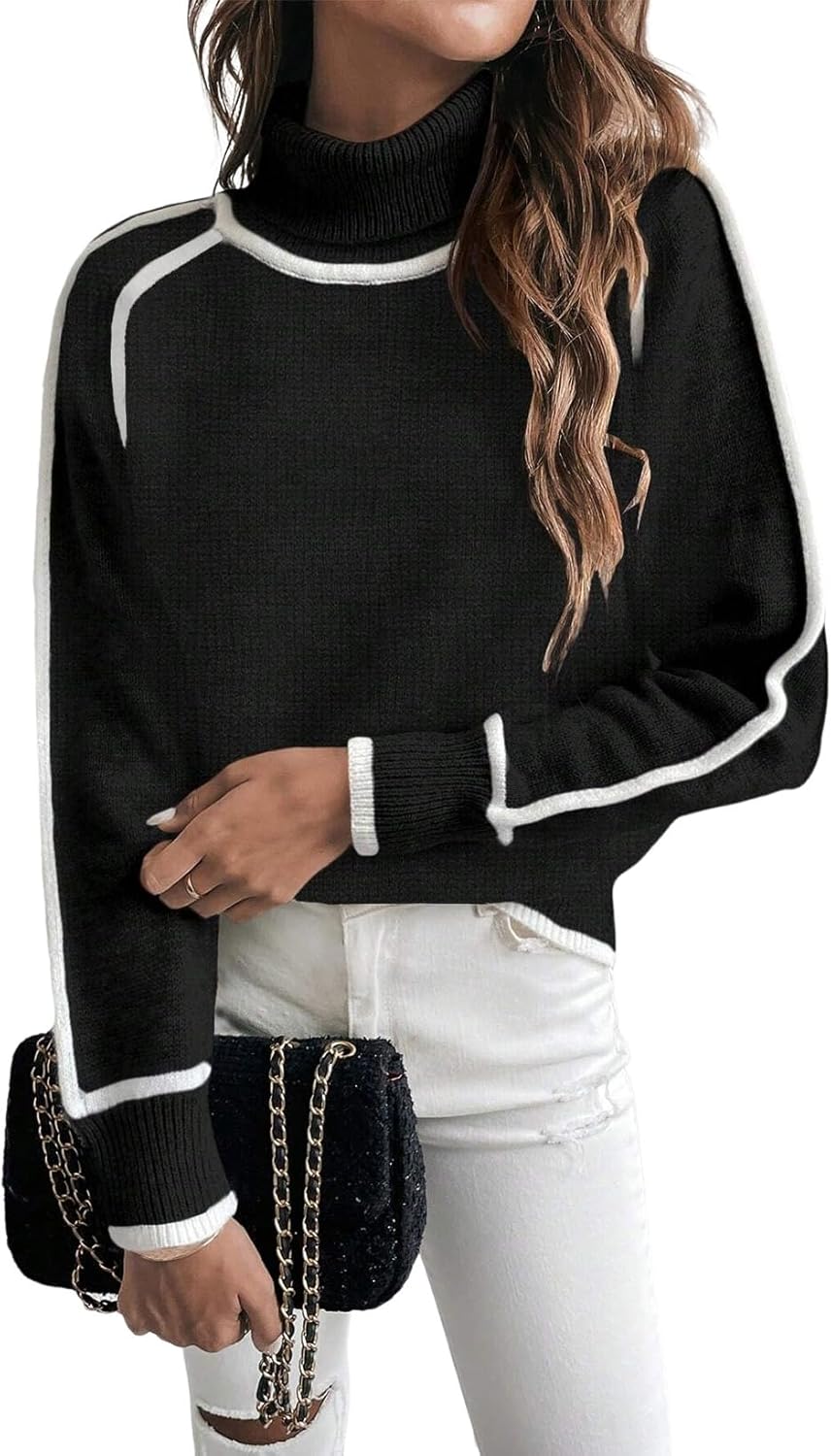 EVALESS Fall Sweaters for Women Trendy Cozy Turtleneck Tops