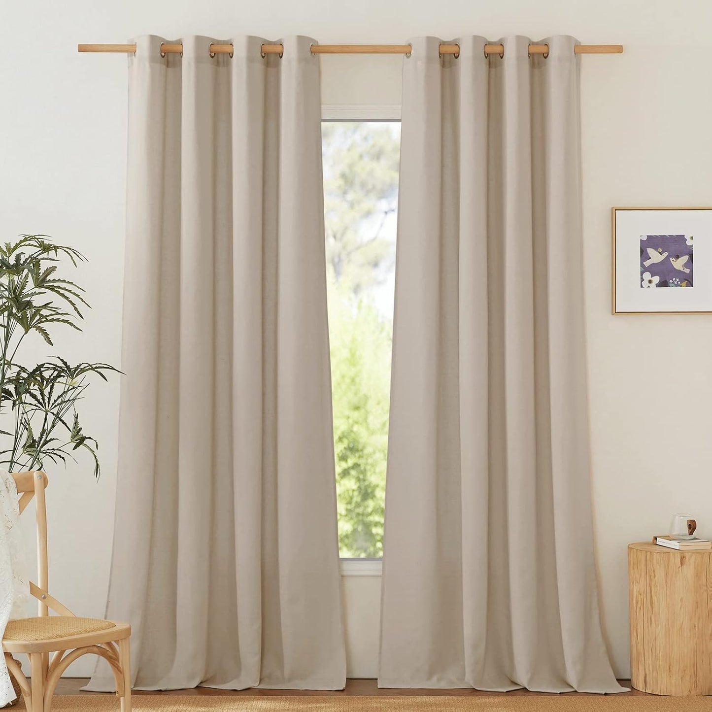 NICETOWN Linen Flax Semi Sheer Curtains for Home Office Decor