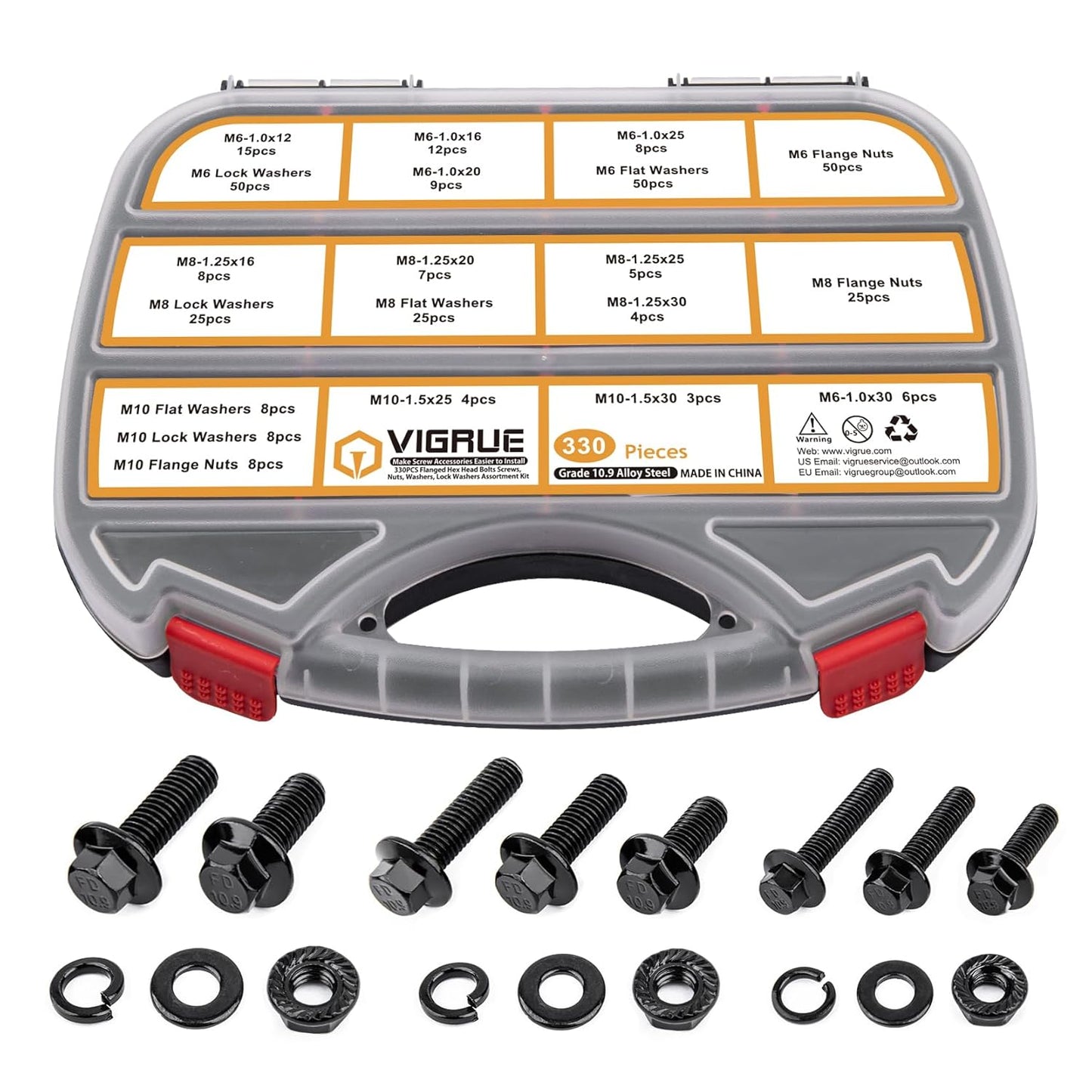 VIGRUE 330Pcs M6 M8 M10 Flange Bolt Assortment for Strength