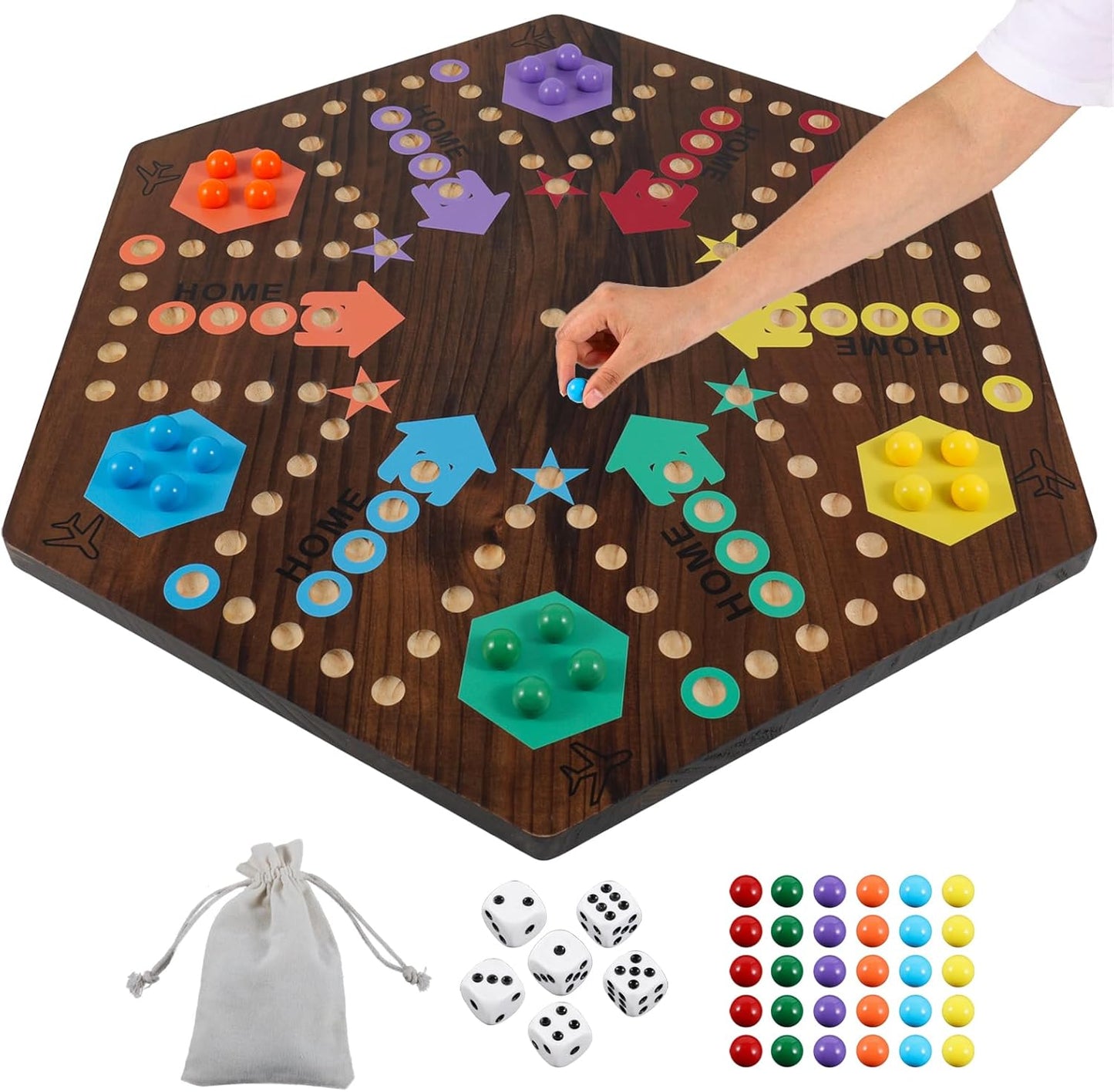 Extra Large Wahoo Marble Board Game for 4 or 6 Players