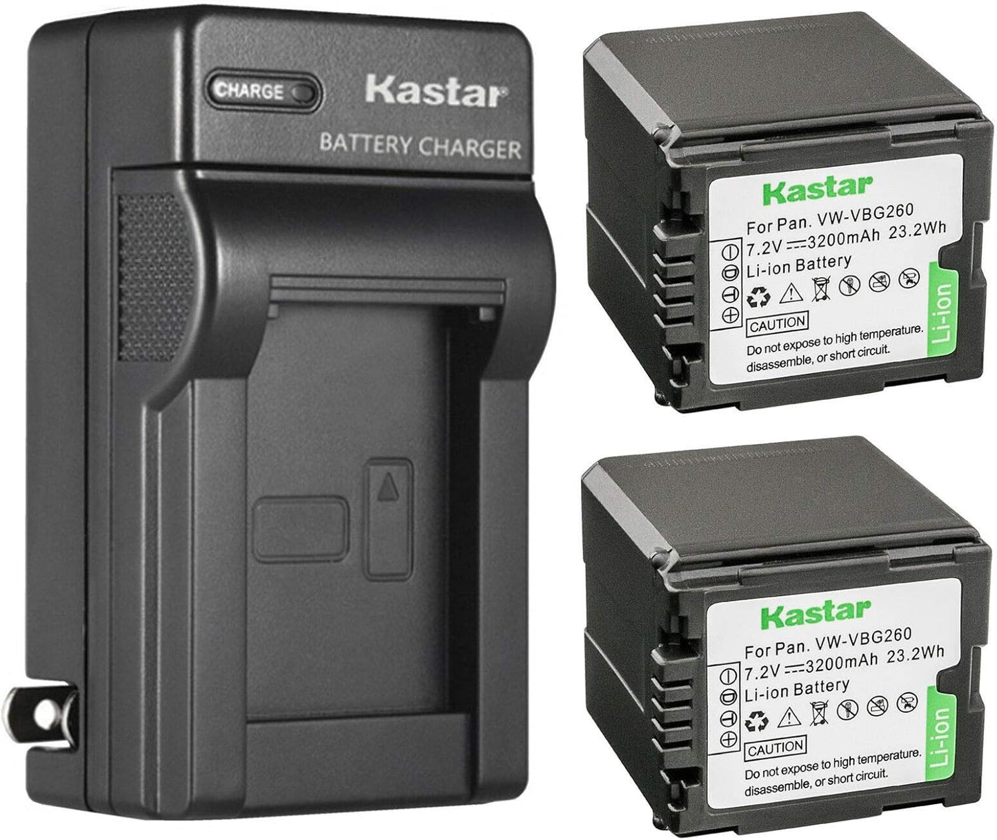 Kastar 2-Pack VW-VBG260 Battery and Charger for Panasonic Camcorders