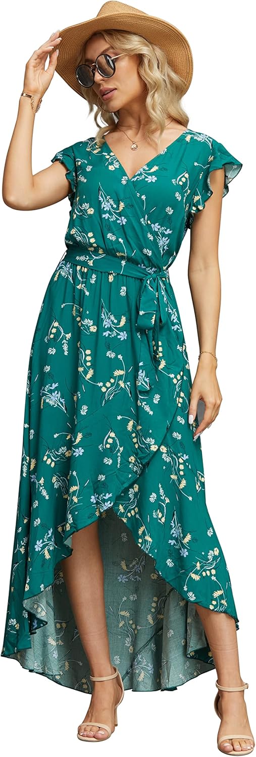 Boho Floral Print V-Neck Maxi Dress for Weddings and Parties