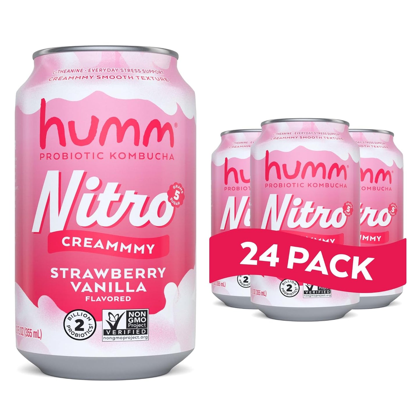 Humm Nitro Kombucha Strawberry Vanilla - Creamy Probiotic Drink