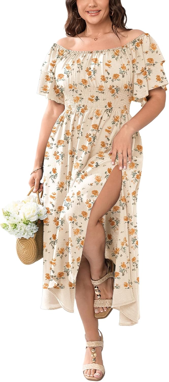 Plus Size Maxi Dress Off The Shoulder Ruffle for Curvy Women