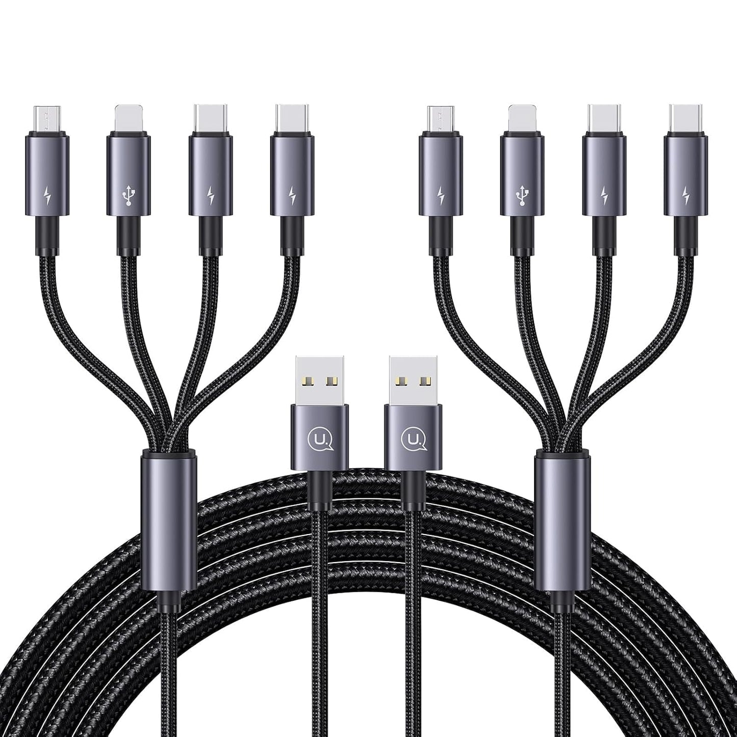 Fast Charging 4-in-1 Cable Duo - 2Pk 4Ft IP/Type C/Micro USB