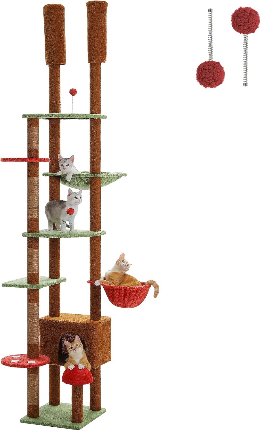 PEQULTI Mushroom Cat Tree Adjustable Height for Indoor Cats